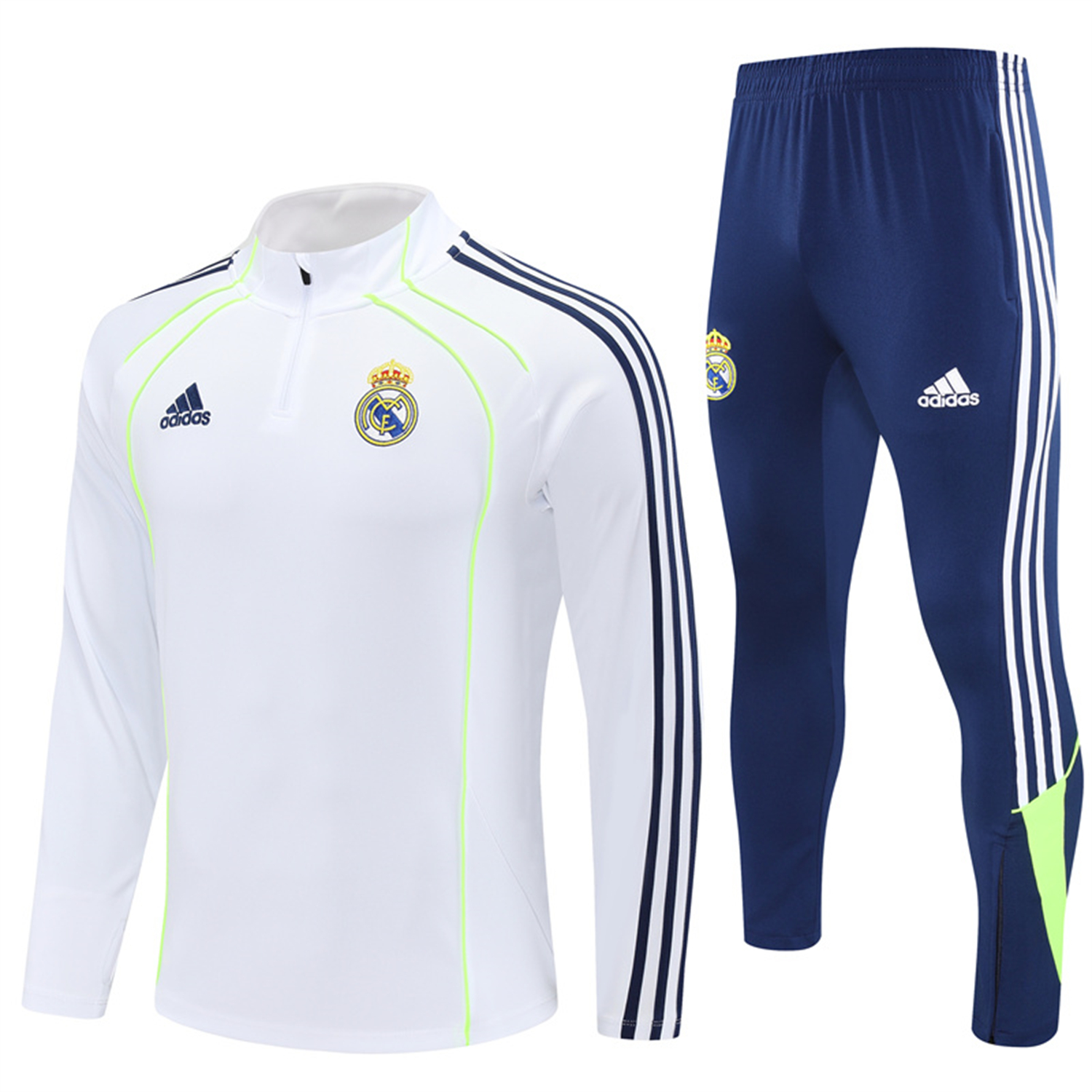 TKH-turbokithub-Real Madrid 25-26 Long Sleeve Training Set - Green Line White Top and Blue Pants