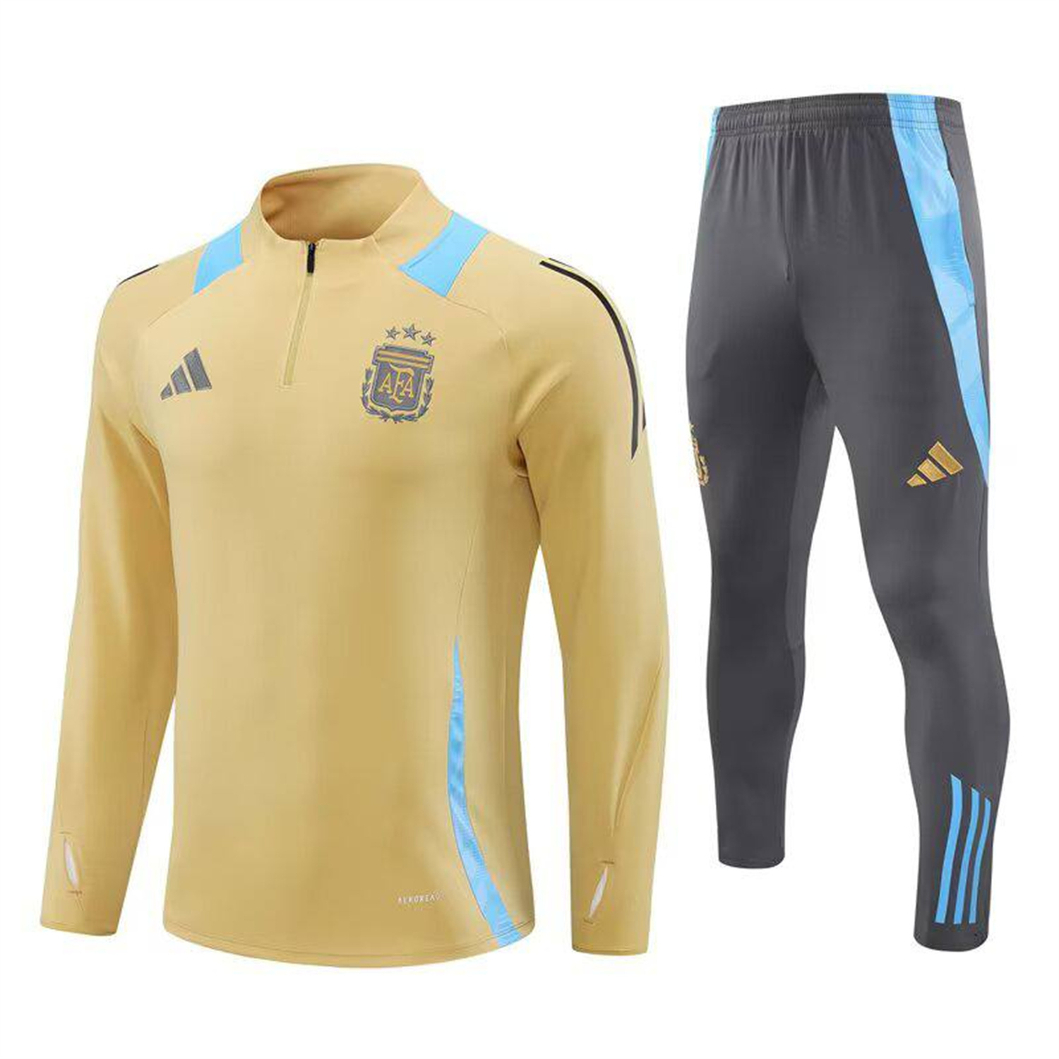 TKH-turbokithub-Argentina 25-26 Long Sleeve Training Set - Gold Top and Grey Pants