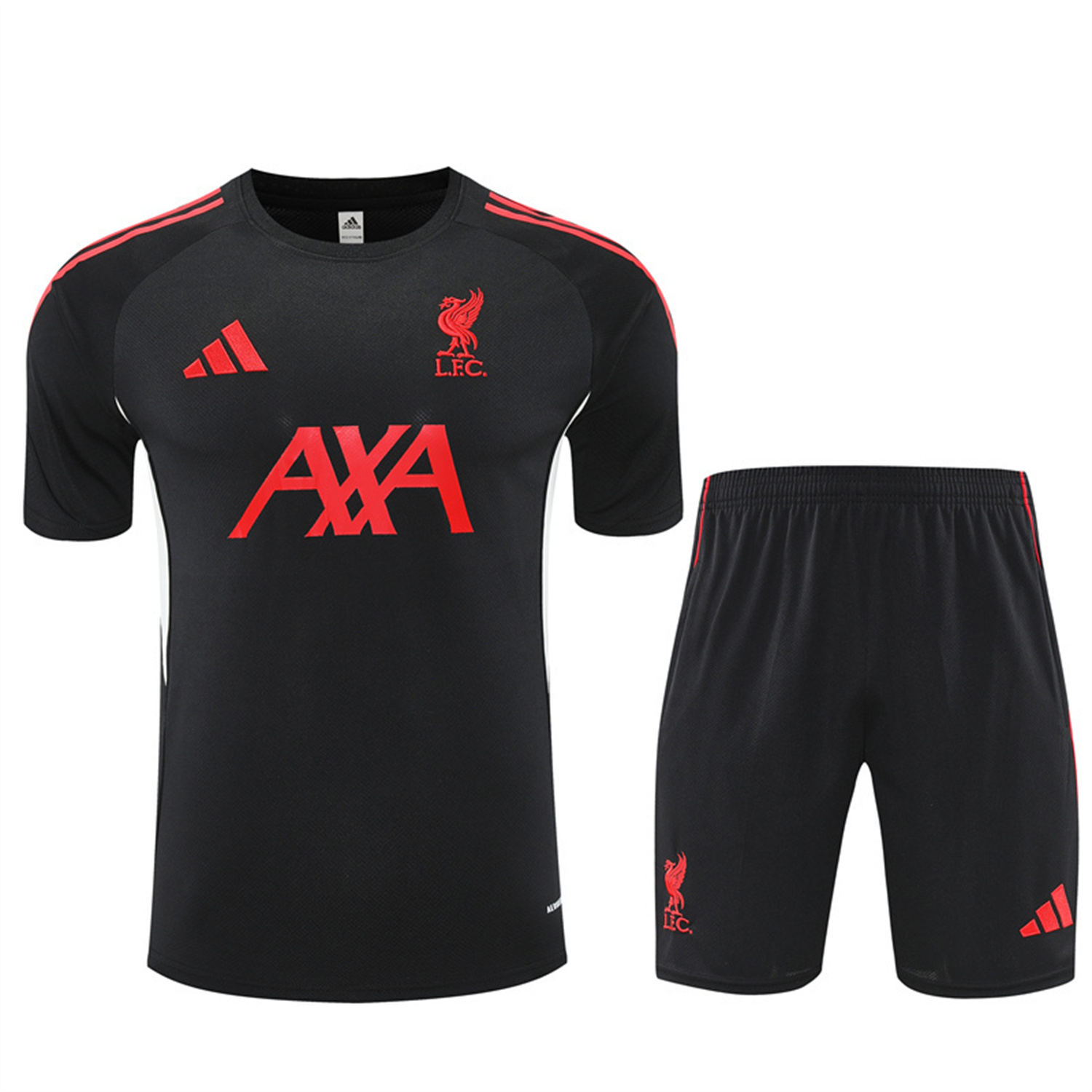 TKH-turbokithub-Liver.pool 25-26 Kids Short-Sleeve Training Set - Black Top & Black Shorts