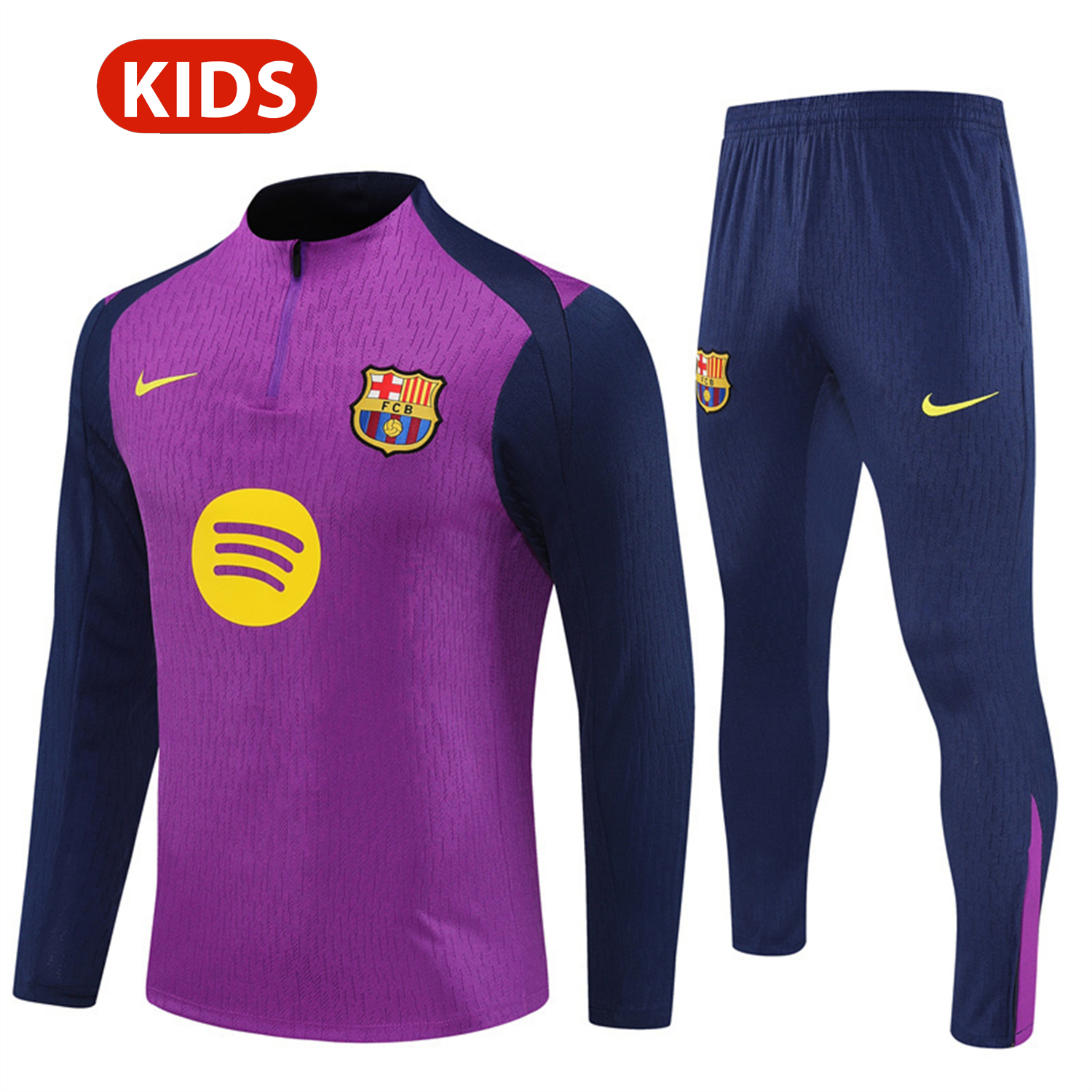 TKH-turbokithub-Barcelona 25-26 Kids Long Sleeve Training Set - Purple Top & Deep Blue Pants