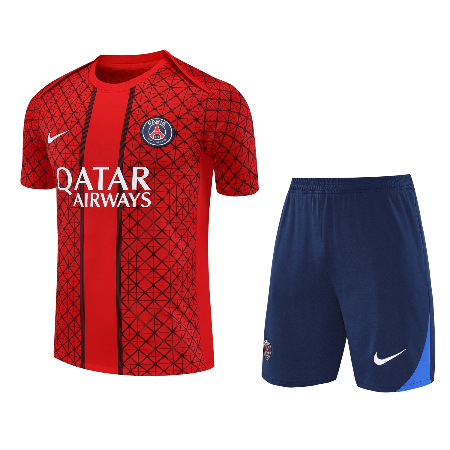 TKH-turbokithub-Paris Saint-Germain PSG 25-26 Short-Sleeve Training Set - Red Top & Deep Blue Shorts