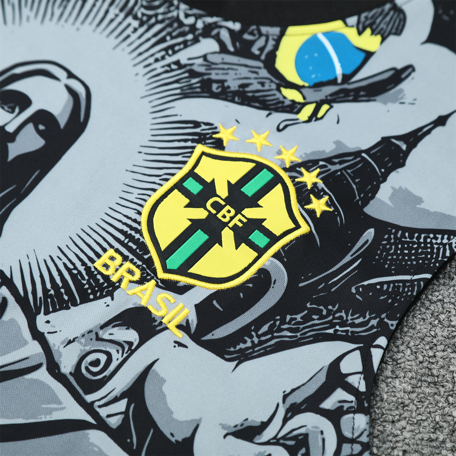 TKH-turbokithub-Brazil 25-26 Gray Jesus Statue Vest Training Set - Gray Vest & Black Shorts