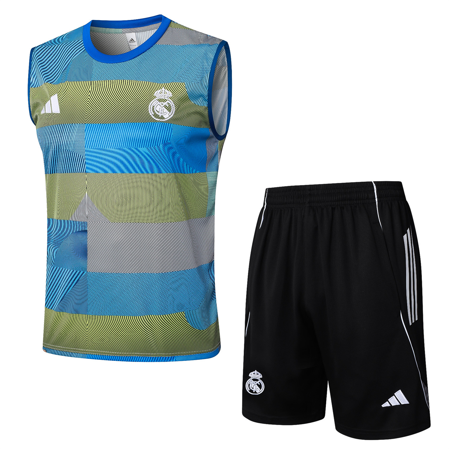 TKH-turbokithub-Real Madrid 25-26 Vest Training Set - Blue-Gray Camouflage Vest and Black Shorts