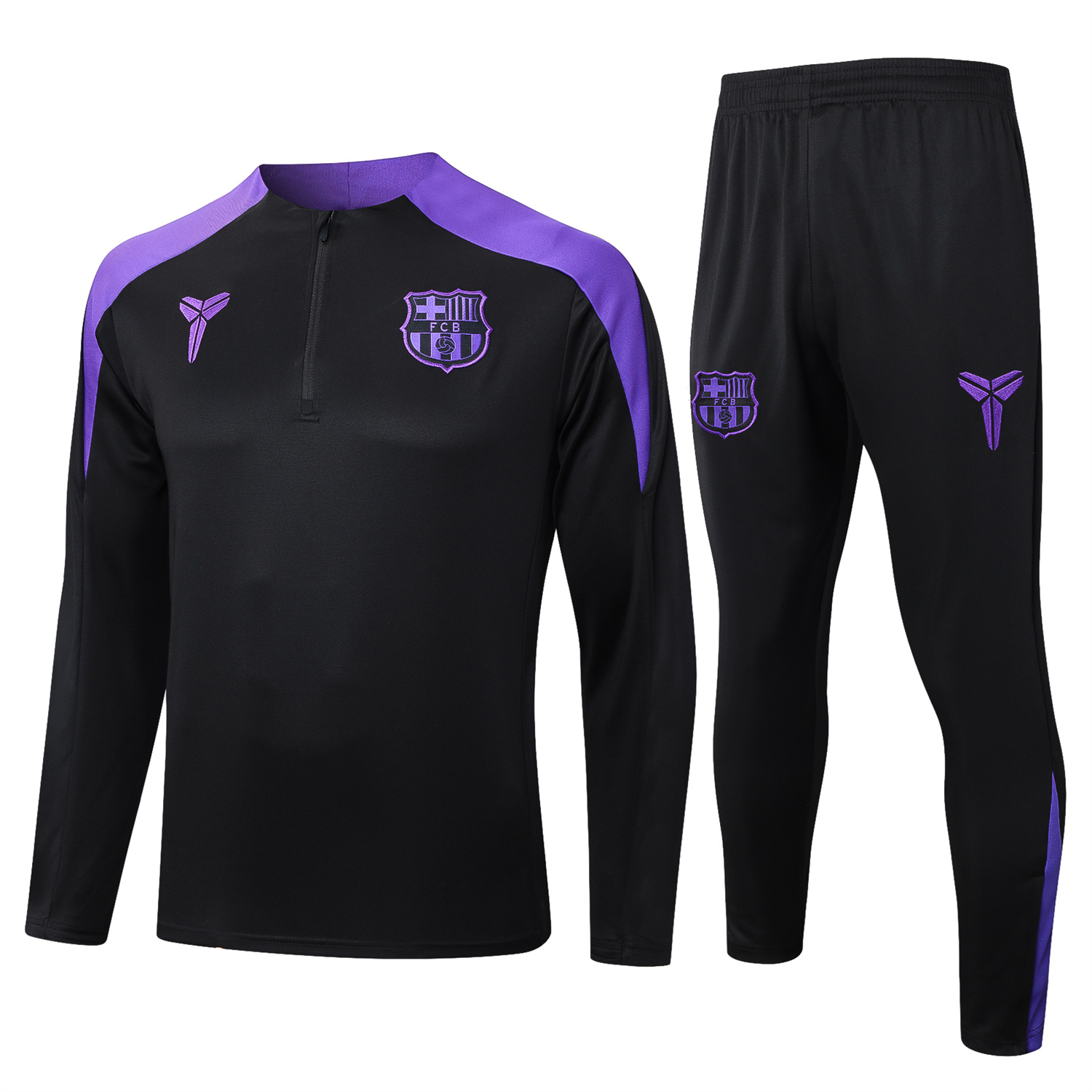 TKH-turbokithub-Barcelona X KB 25-26 Long Sleeve Training Set - Black Top with Purple Badge and Black Pants