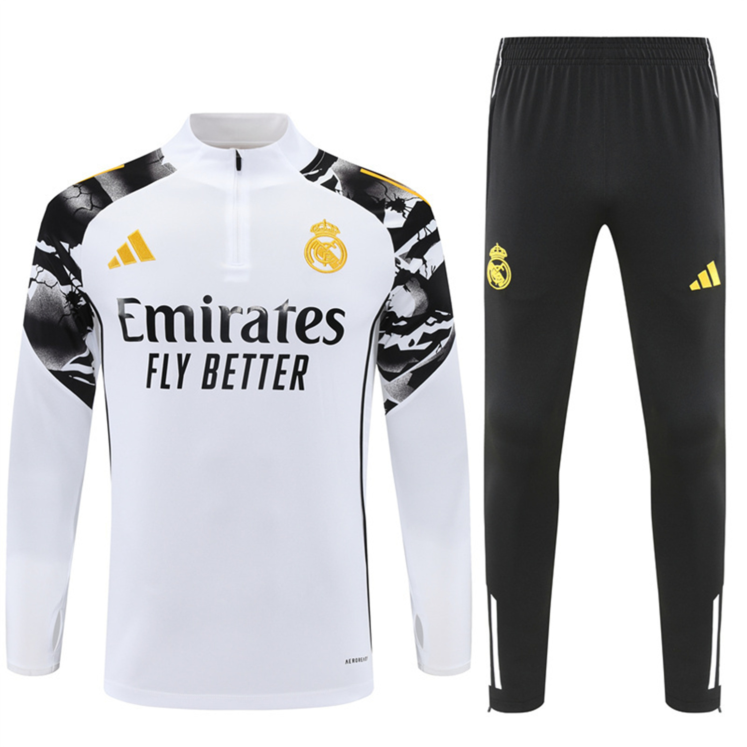 TKH-turbokithub-Real Madrid 25-26 Long Sleeve Training Set - White Top & Black Pants