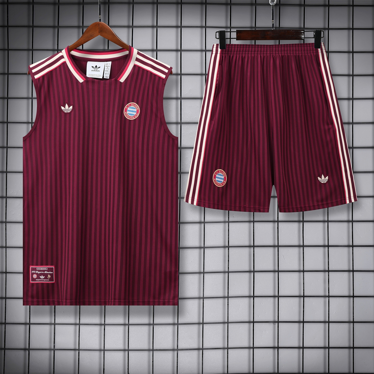 TKH-turbokithub-Bayern Munich 25-26 Vest Training Set - Wine Red Lines Vest & Wine Red Lines Shorts