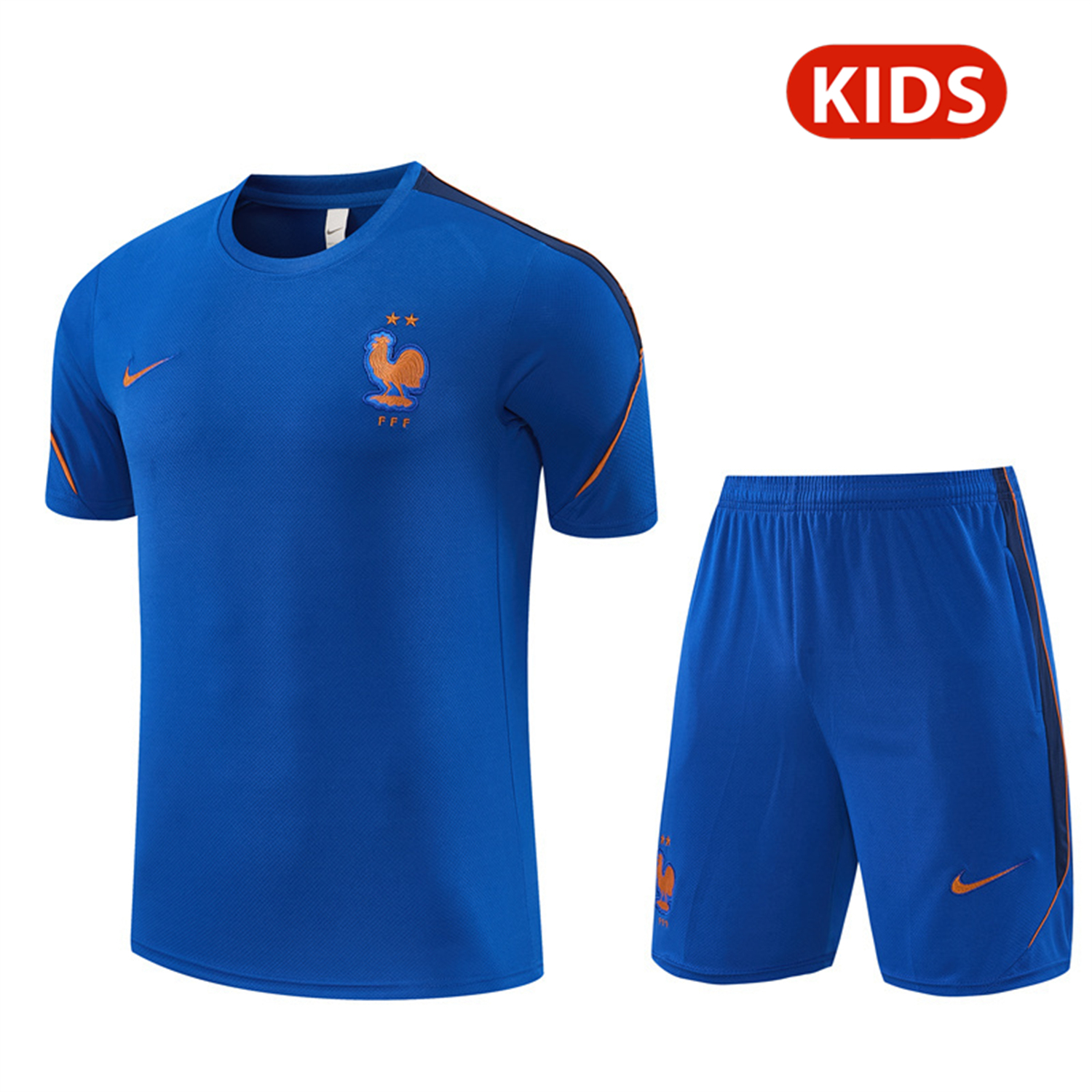 TKH-turbokithub-France 2026 Kids Short-Sleeve Training Set - Blue Top & Shorts