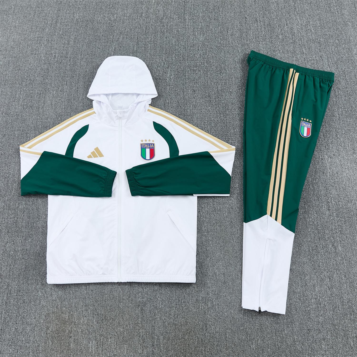 TKH-turbokithub-Italy 2026 Hooded Windbreaker Training Set - White Top & Green Pants