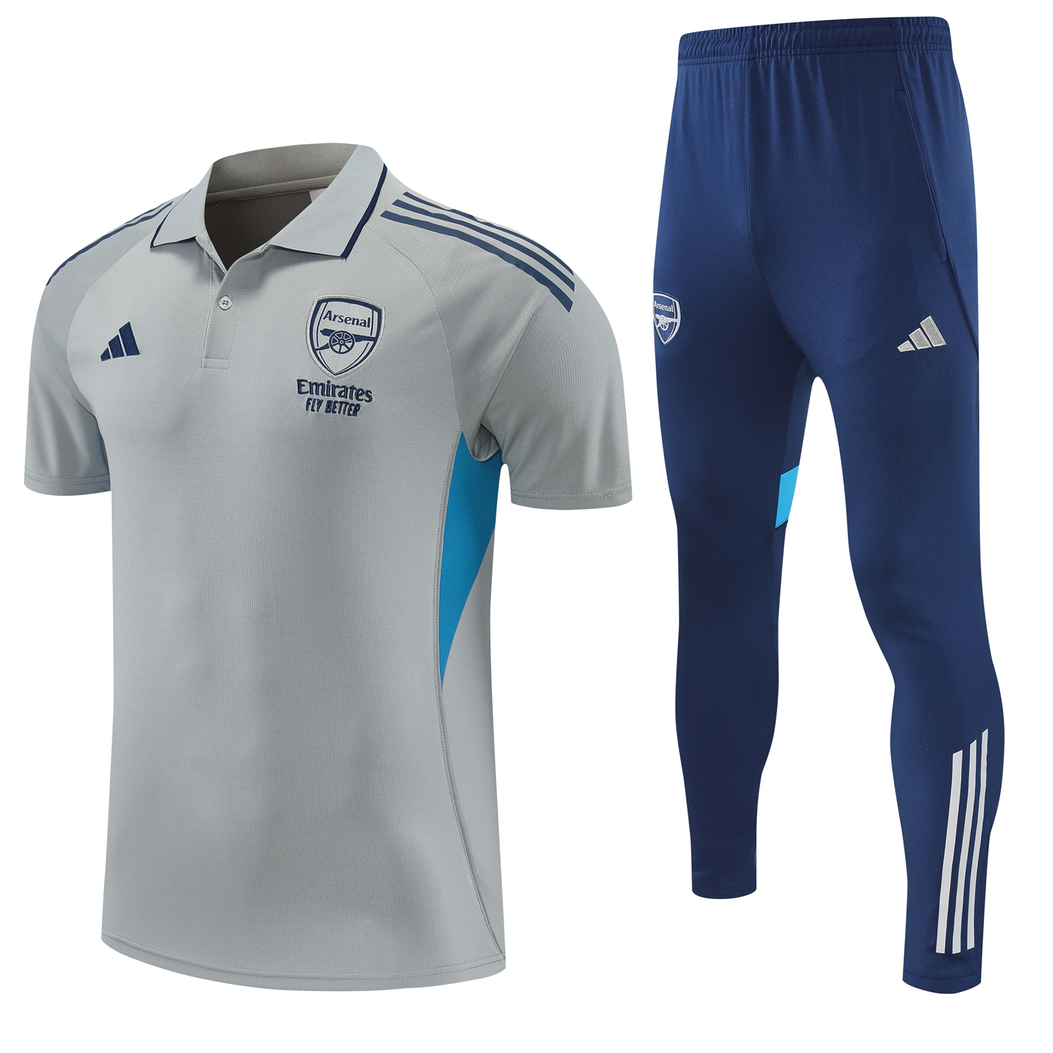 TKH-turbokithub-Arsenal 25-26 POLO Short-Sleeve Training Set - Grey Top and Deep Blue Pants