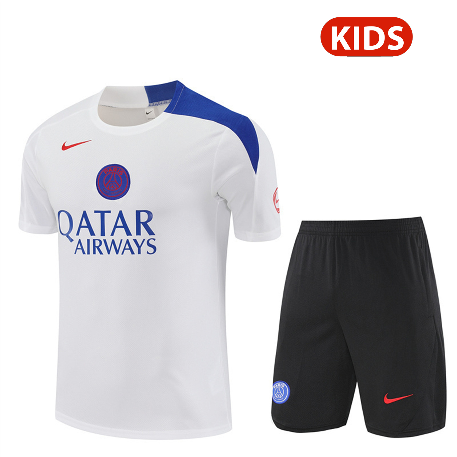 TKH-turbokithub-Paris Saint-Germain PSG 25-26 Kids Short-Sleeve Training Set - White Top & Black Shorts
