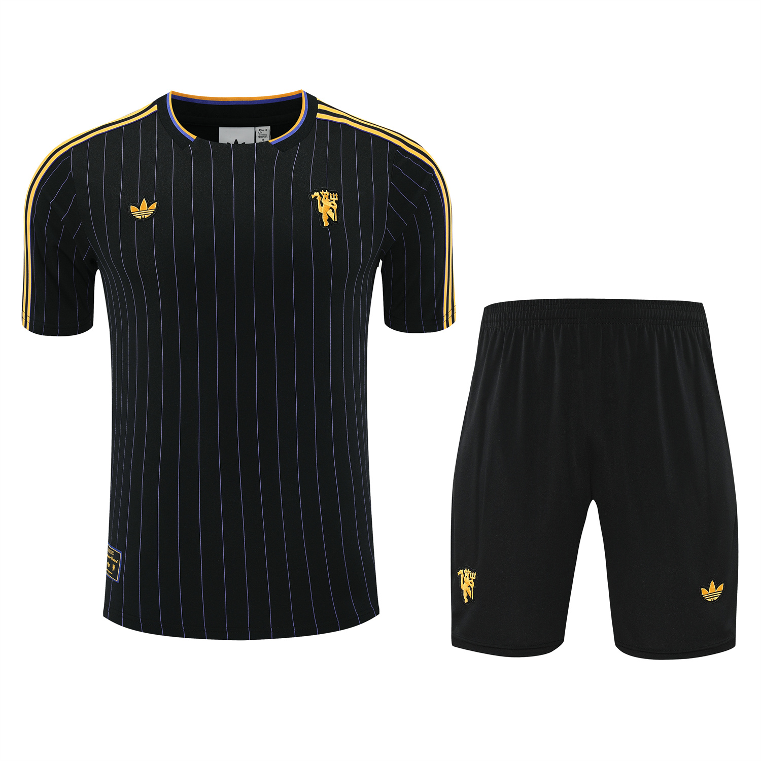 TKH-turbokithub-Manchester United 25-26 Trefoil Travel Short-Sleeve Training Set - Black Top & Black Shorts