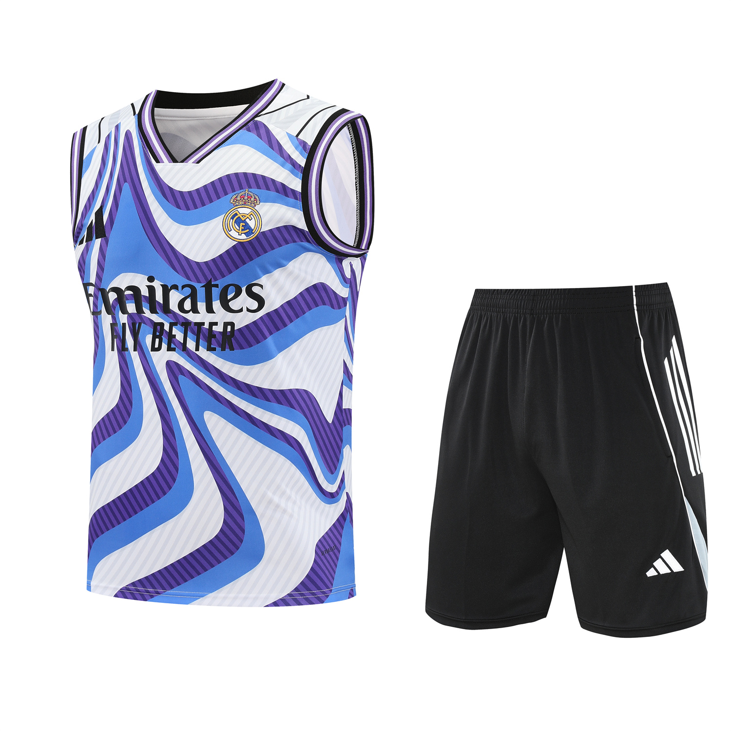 TKH-turbokithub-Real Madrid 25-26 Vest Training Set - Blue Purple Curve Pattern Vest & Black Shorts