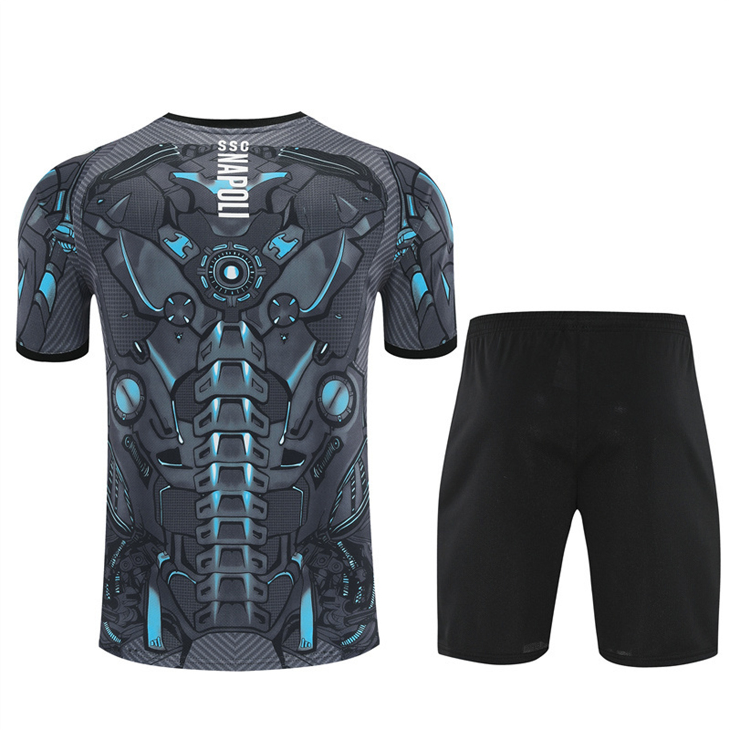 TKH-turbokithub-Napoli 25-26 Short-Sleeve Training Set - Gray Mecha Top & Black Shorts