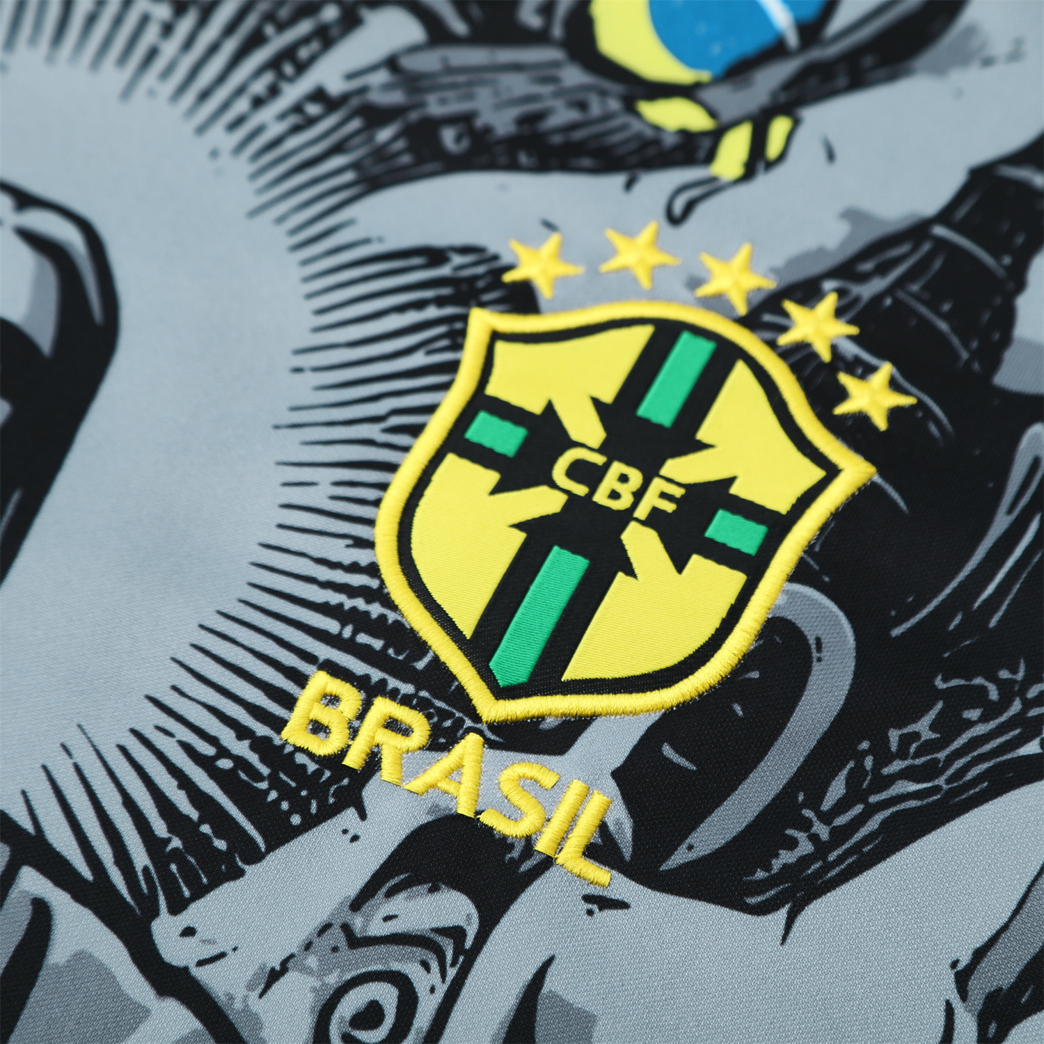 TKH-turbokithub-Brazil 25-26 Gray Jesus Statue Short-Sleeve Training Set - Gray Top & Black Shorts