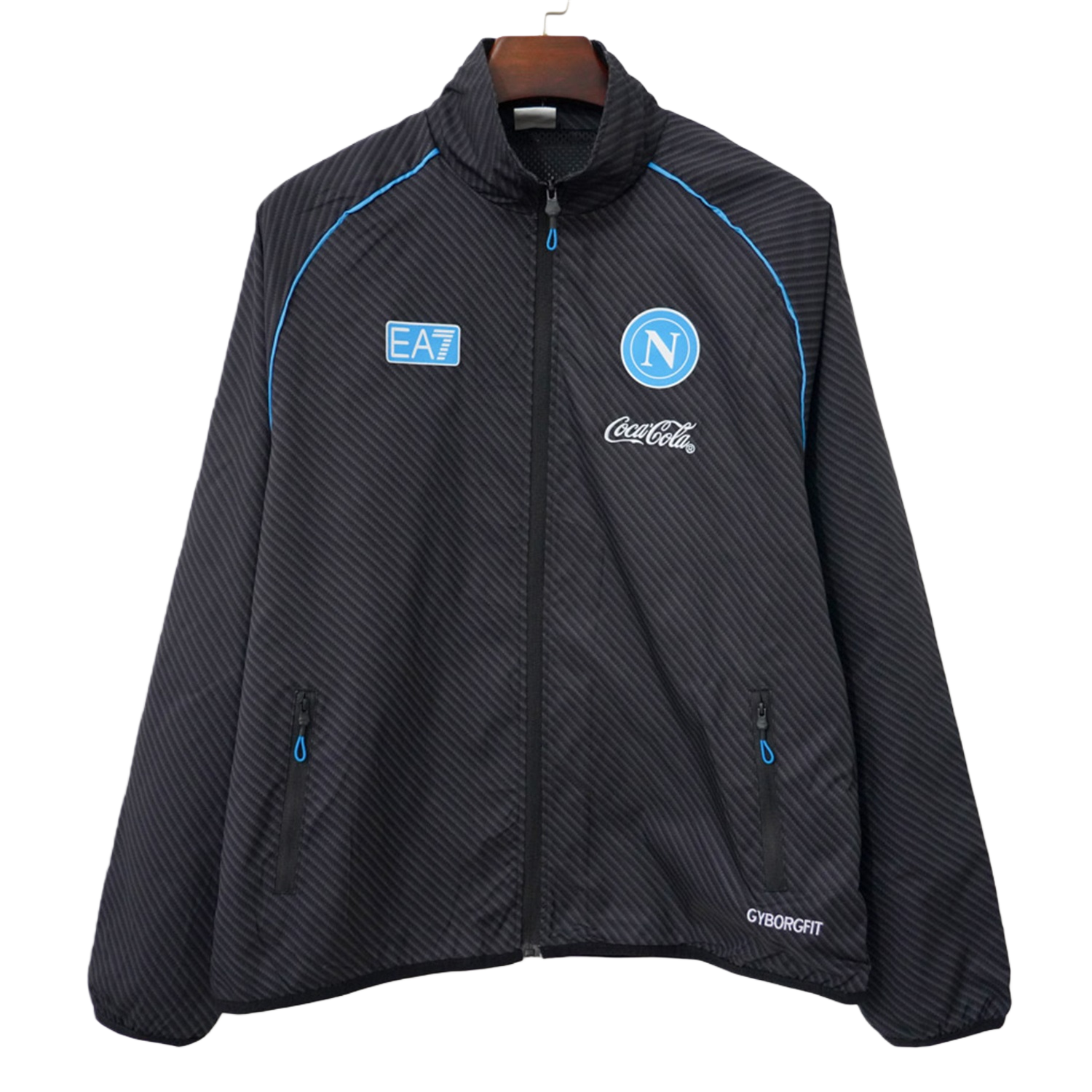 TKH-turbokithub-Napoli 25-26 Black With Blue Stripes Windbreaker Jacket