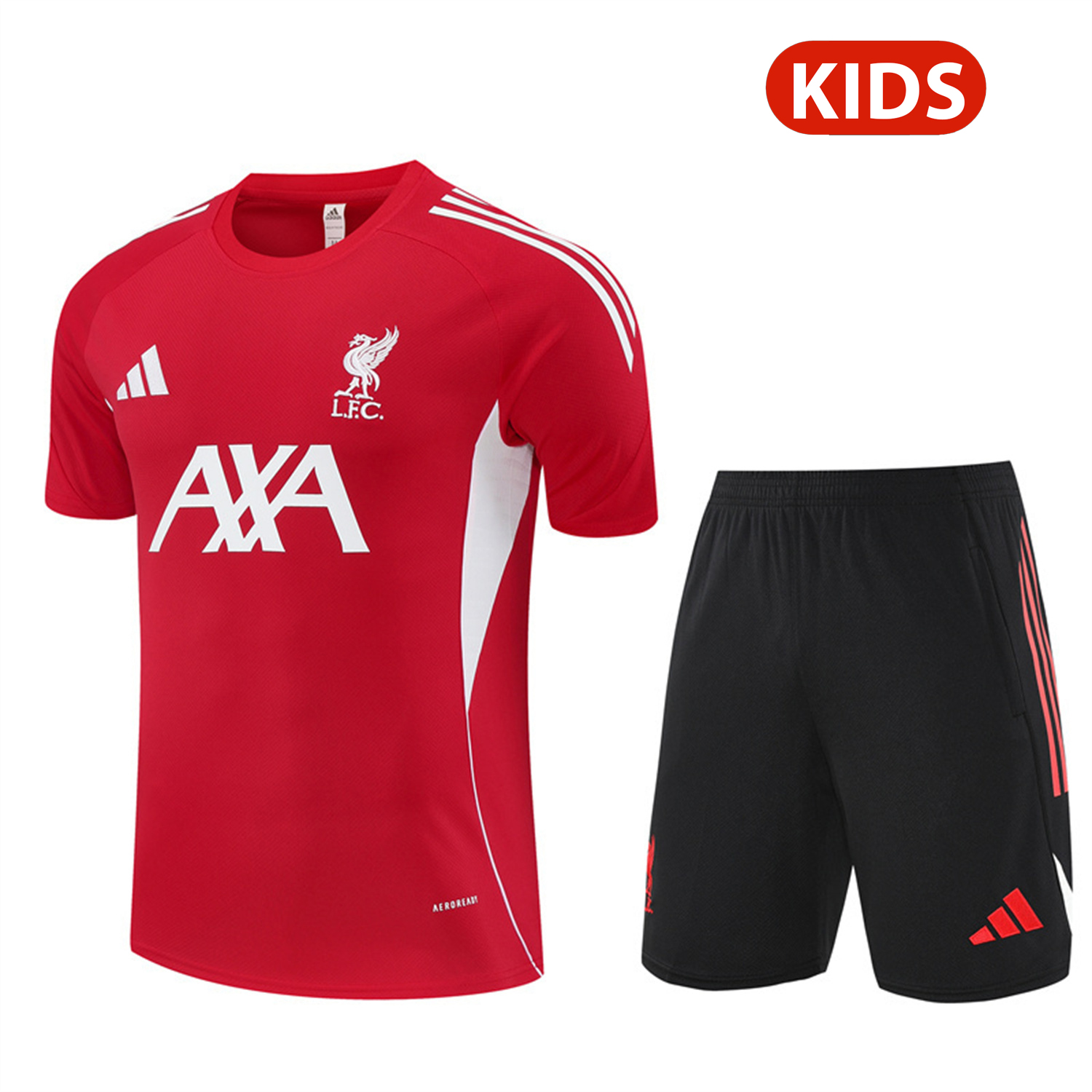 TKH-turbokithub-Liver.pool 25-26 Kids Short-Sleeve Training Set - Red Top & Black Shorts