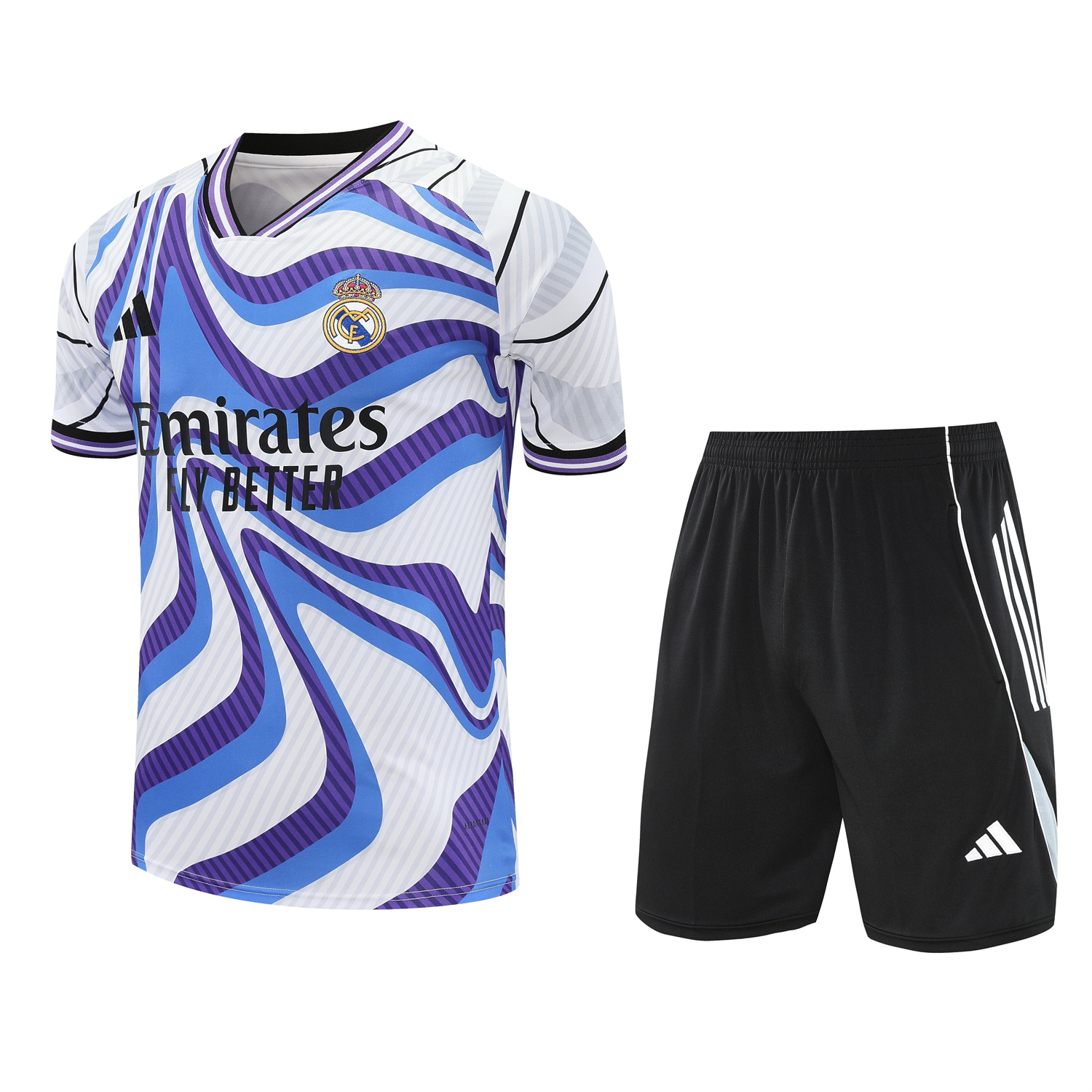 TKH-turbokithub-Real Madrid 25-26 Short-Sleeve Training Set - Blue Purple Curve Pattern Top & Black Shorts