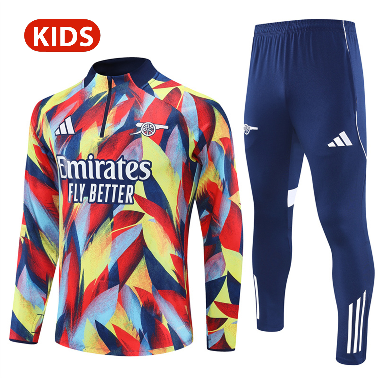 TKH-turbokithub-Arsenal 25-26 Kid Long Sleeves Training Set - Colorful Camouflage Top & Royal Blue Pants