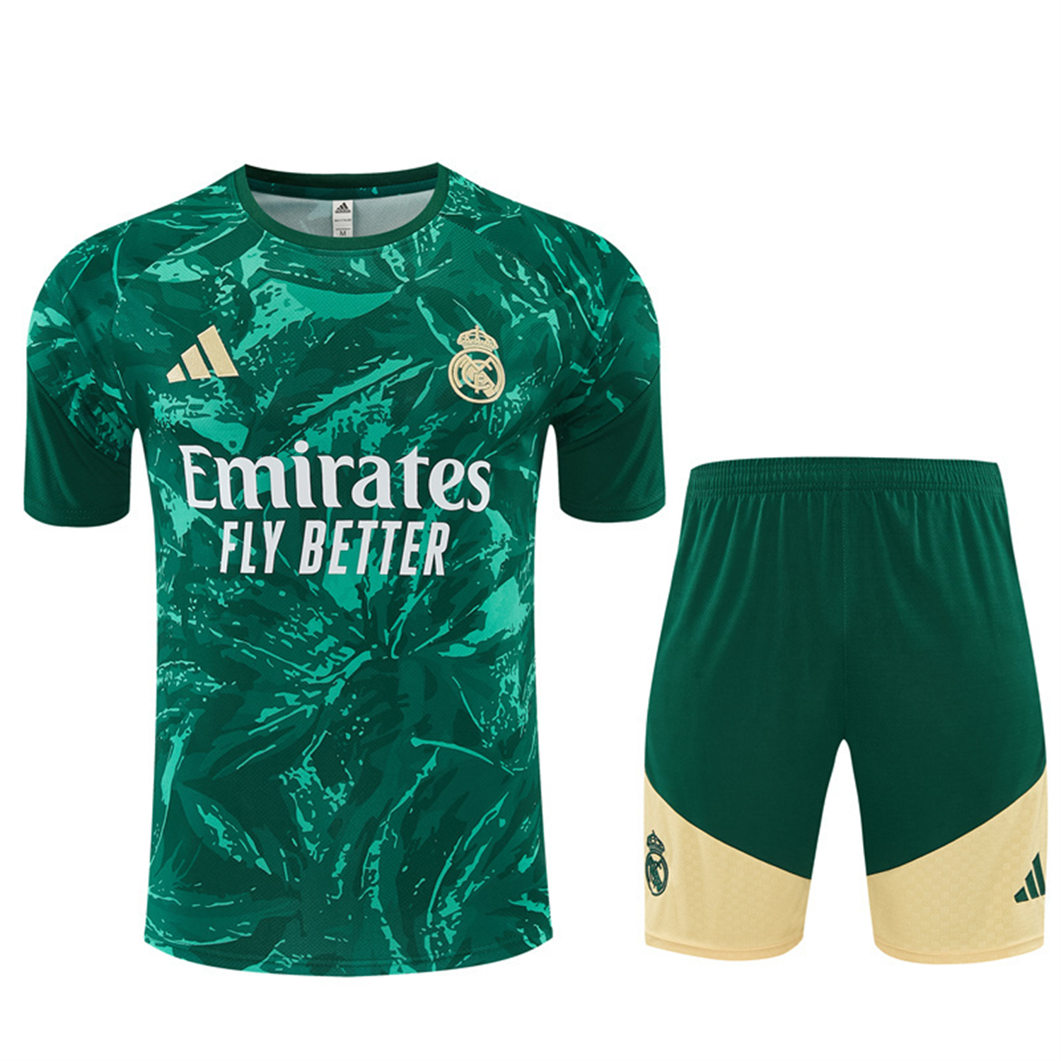 TKH-turbokithub-Real Madrid 26-27 Kids Short-Sleeve Training Set - Green Camouflage Top & Green Shorts