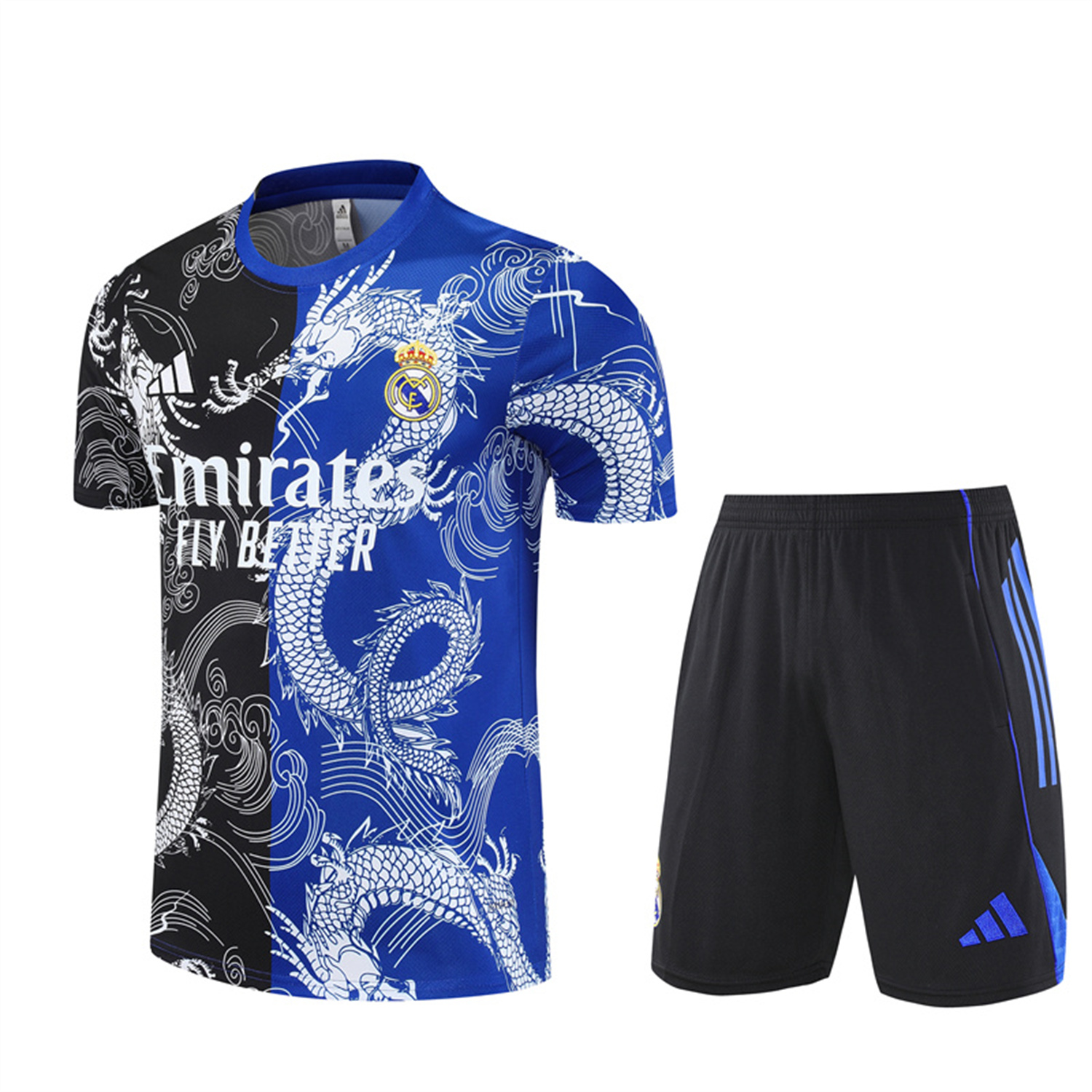 TKH-turbokithub-Real Madrid 25-26 Short-Sleeve Training Set - Blue Black Dragon Top & Black Shorts