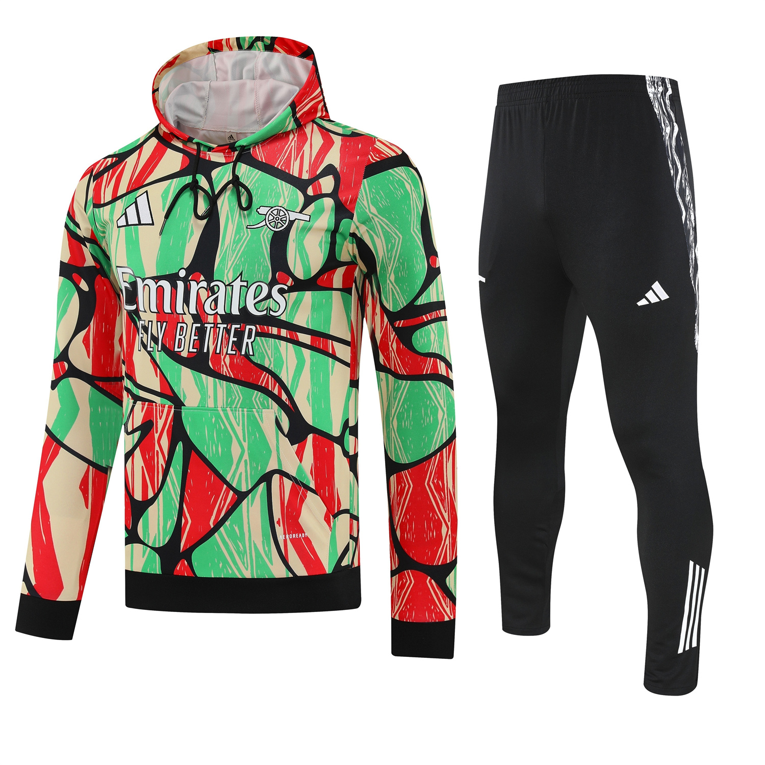 TKH-turbokithub-Arsenal 25-26 Training Hoodie Set - Red Green Hoodie and Black Pants