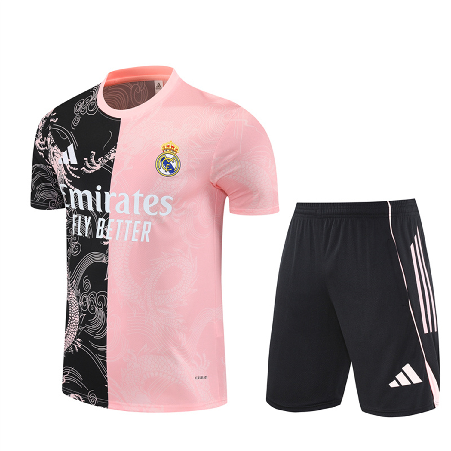 TKH-turbokithub-Real Madrid 25-26 Short-Sleeve Training Set - Pink Black Top & Black Shorts