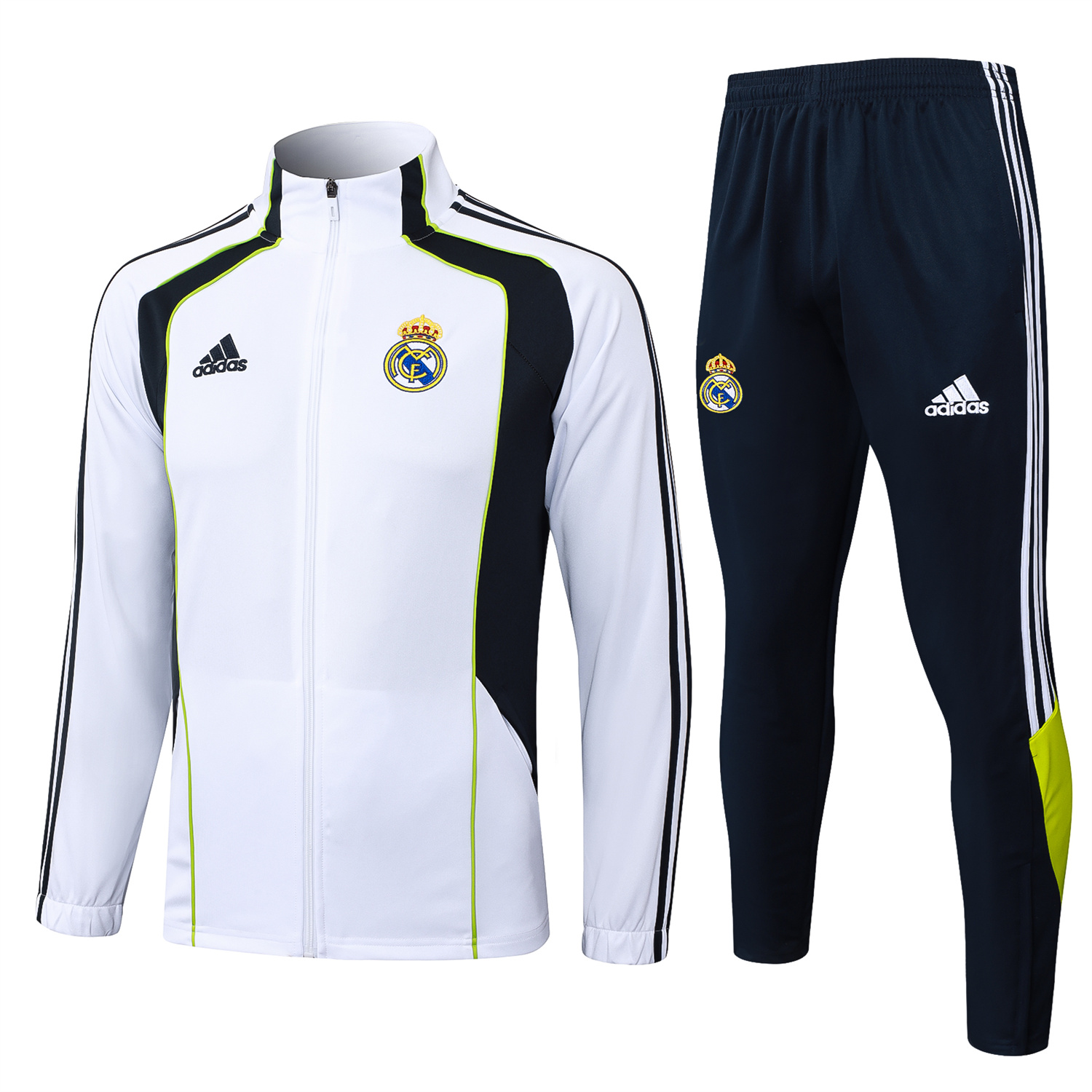 TKH-turbokithub-Real Madrid 25-26 Jacket Training Tracksuit - White Throwback Jackets & Black Pants