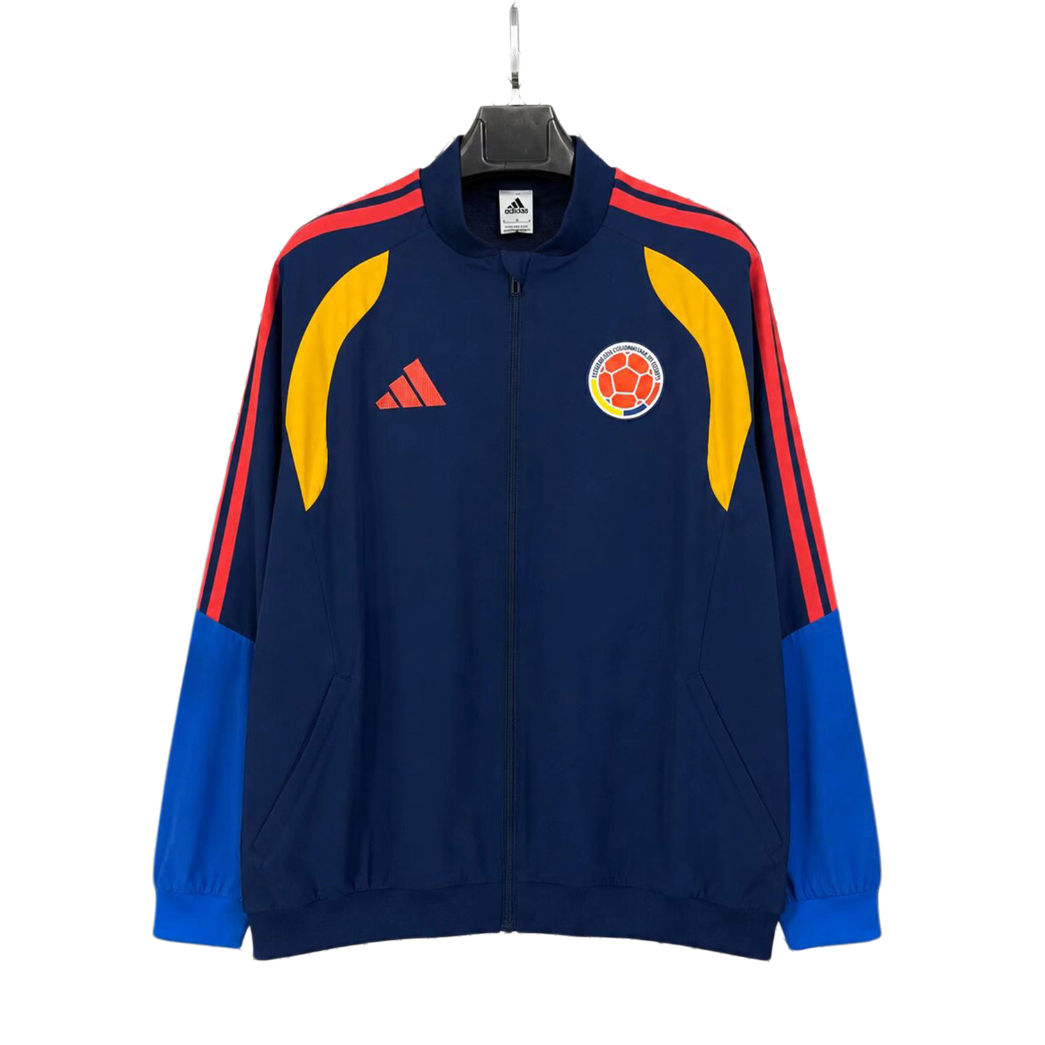 TKH-turbokithub-Colombia 2026 Retro Style Windbreaker Jacket - Dark Blue With Yellow Stripes