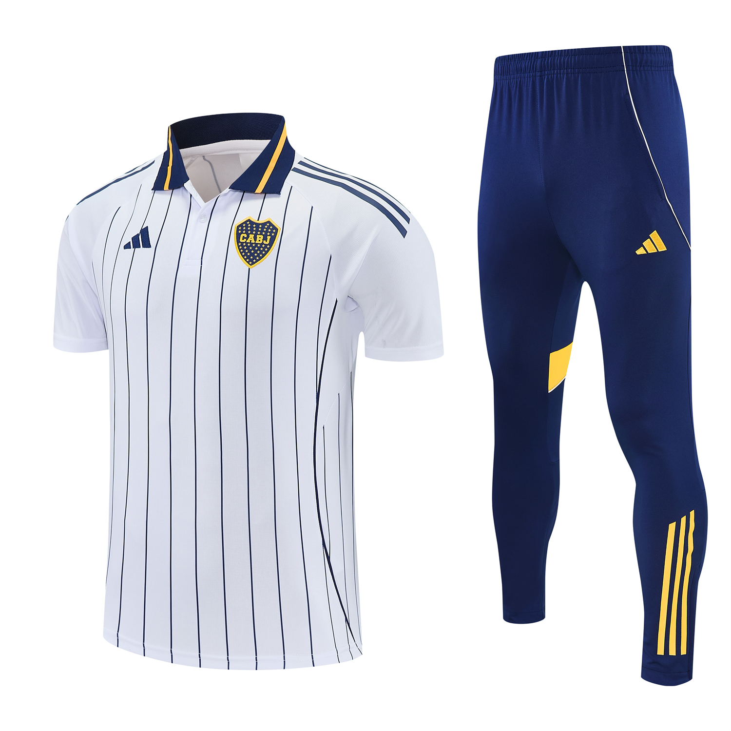 TKH-turbokithub-Boca Juniors 25-26 POLO Short-Sleeve Training Set - White Top and Dark Blue Pants
