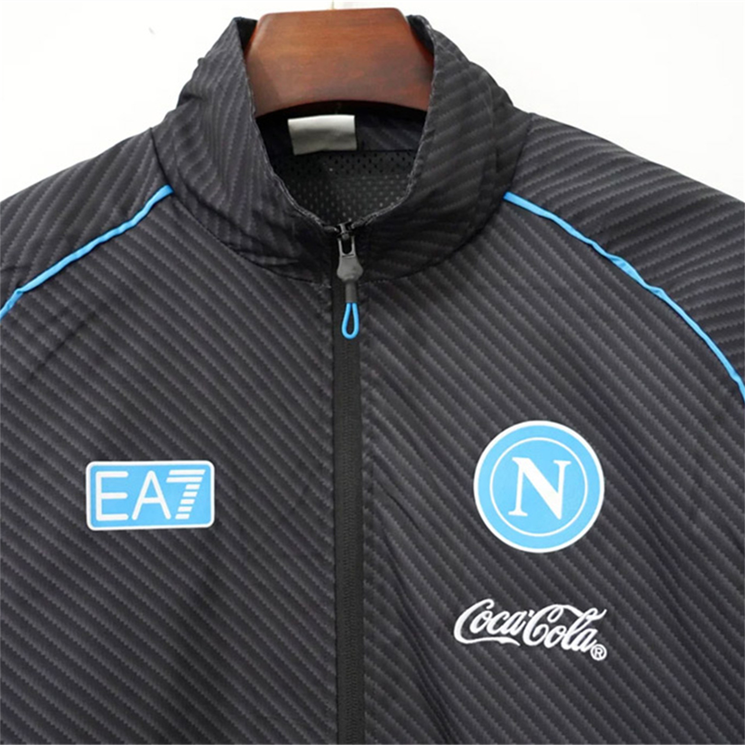 TKH-turbokithub-Napoli 25-26 Black With Blue Stripes Windbreaker Jacket