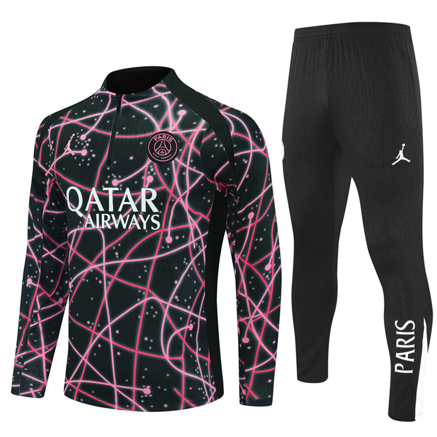 TKH-turbokithub-Paris Saint-Germain PSG 25-26 Long Sleeve Training Set - JD Black Pink Top and Black Pants