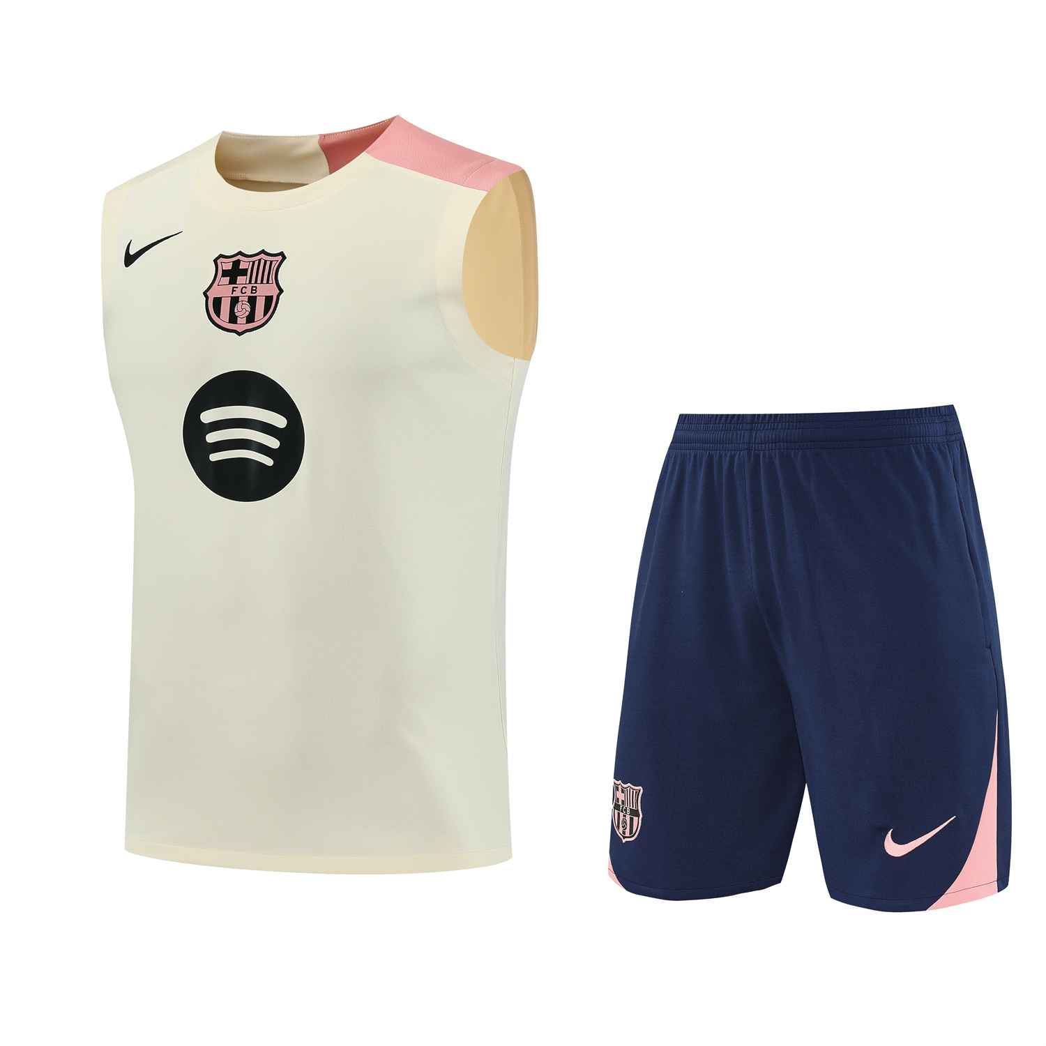 TKH-turbokithub-Barcelona 25-26 Vest Training Set - Cream Vest & Deep Blue Shorts