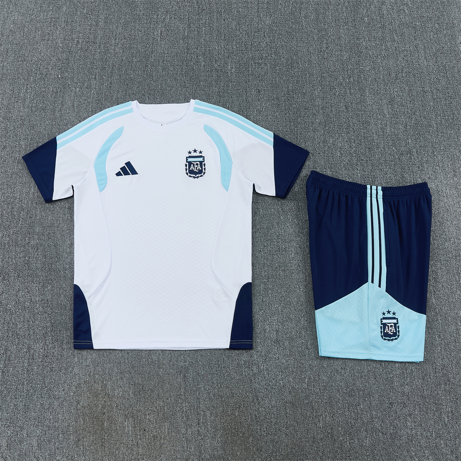 TKH-turbokithub-Argentina 2026 Short-Sleeve Training Set - White Top and Dark Blue Shorts