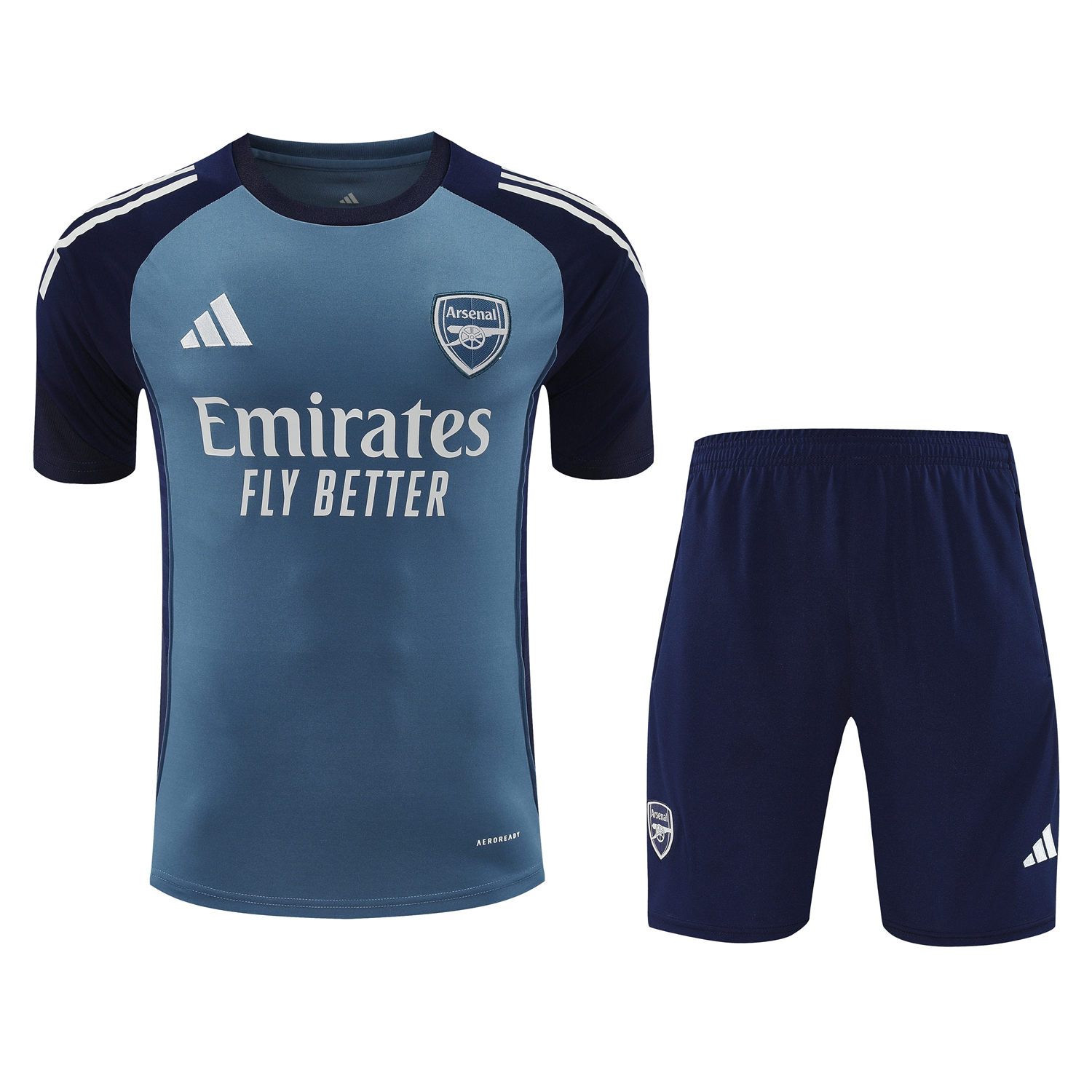TKH-turbokithub-Arsenal 25-26 Short-Sleeve Training Set - Grey Blue Top & Dark Blue Shorts