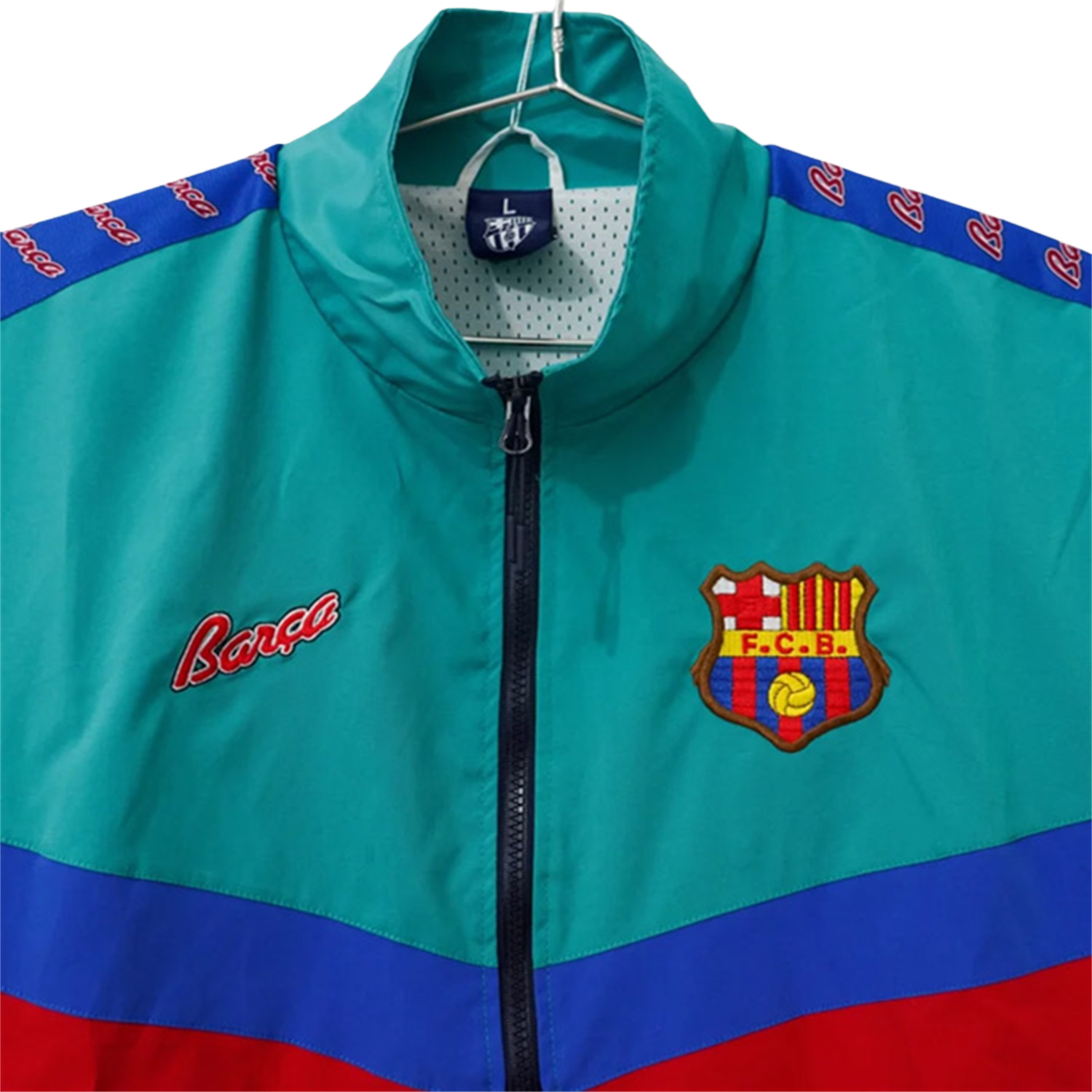 TKH-turbokithub-Retro Barcelona 1995-97 Windbreaker Jacket - Cyan And Black