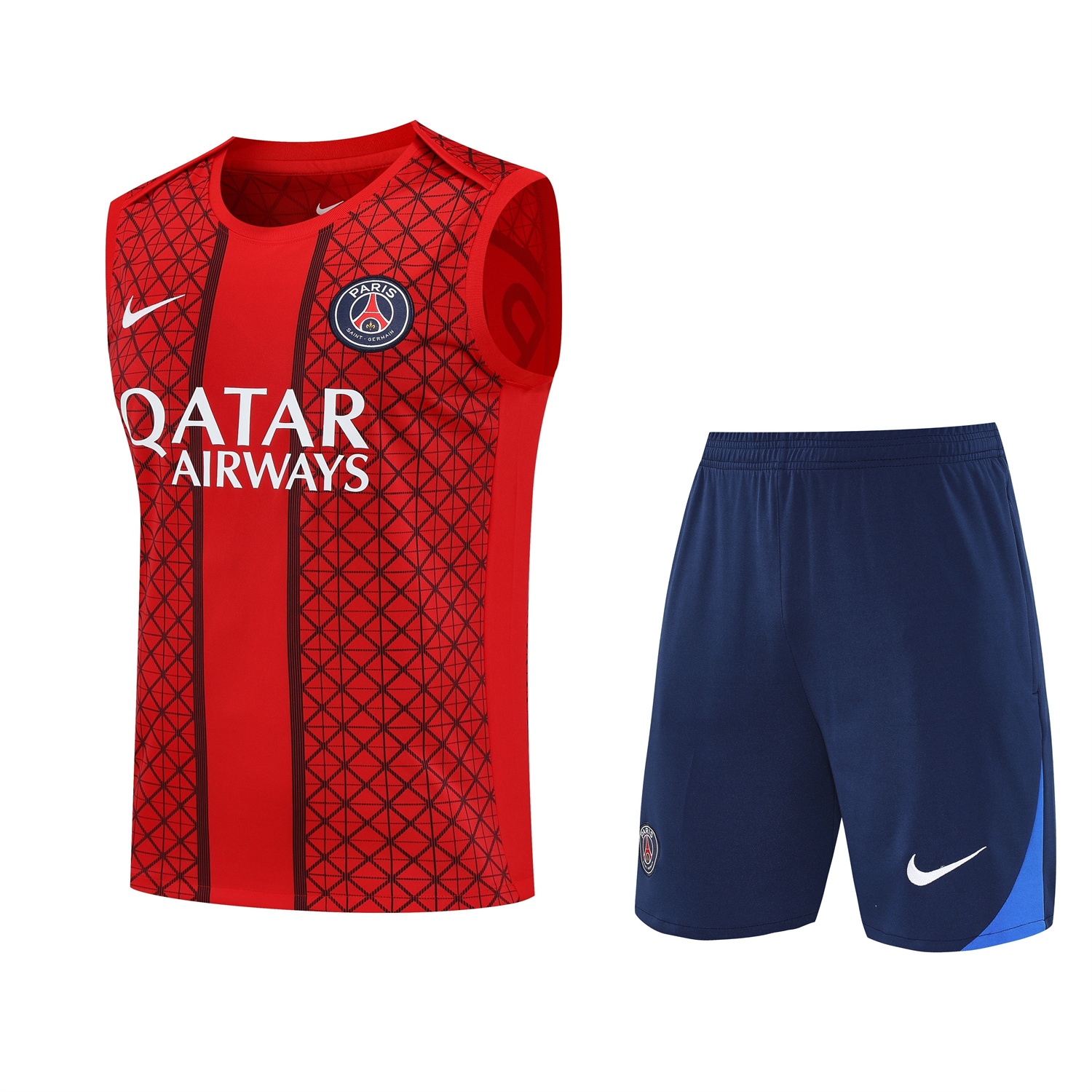 TKH-turbokithub-Paris Saint-Germain PSG 25-26 Vest Training Set - Red Vest & Deep Blue Shorts