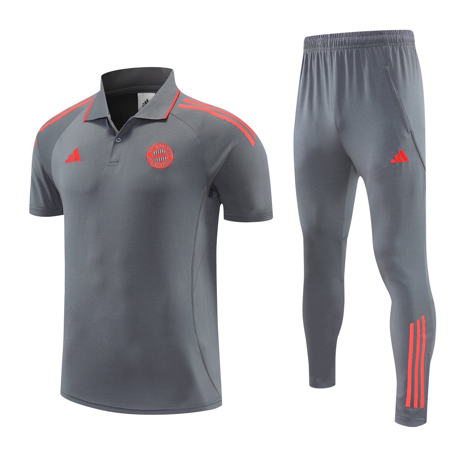 TKH-turbokithub-Bayern Munich 25-26 POLO Short-Sleeve Training Set - Deep Grey With Red Top and Pants
