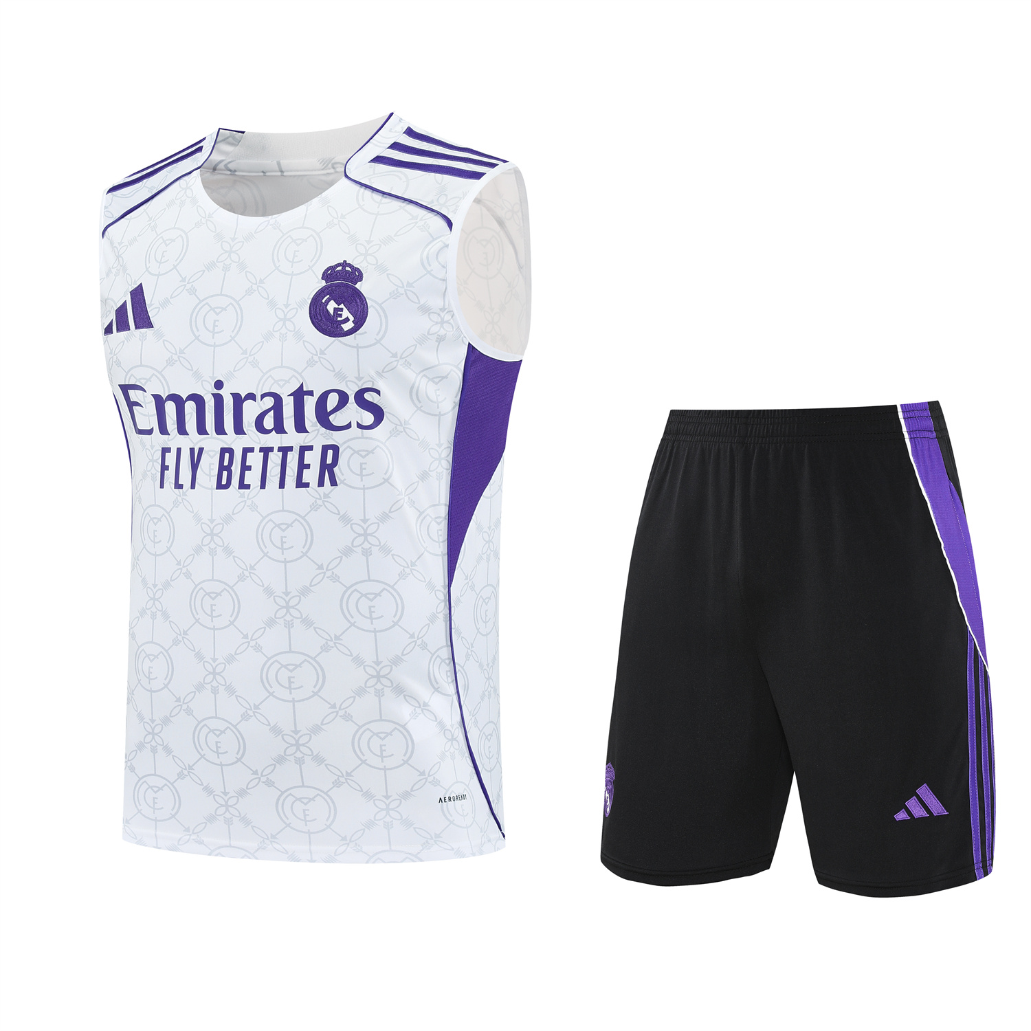 TKH-turbokithub-Real Madrid 25-26 Vest Training Set - Blue Edge White Vest & Black Shorts