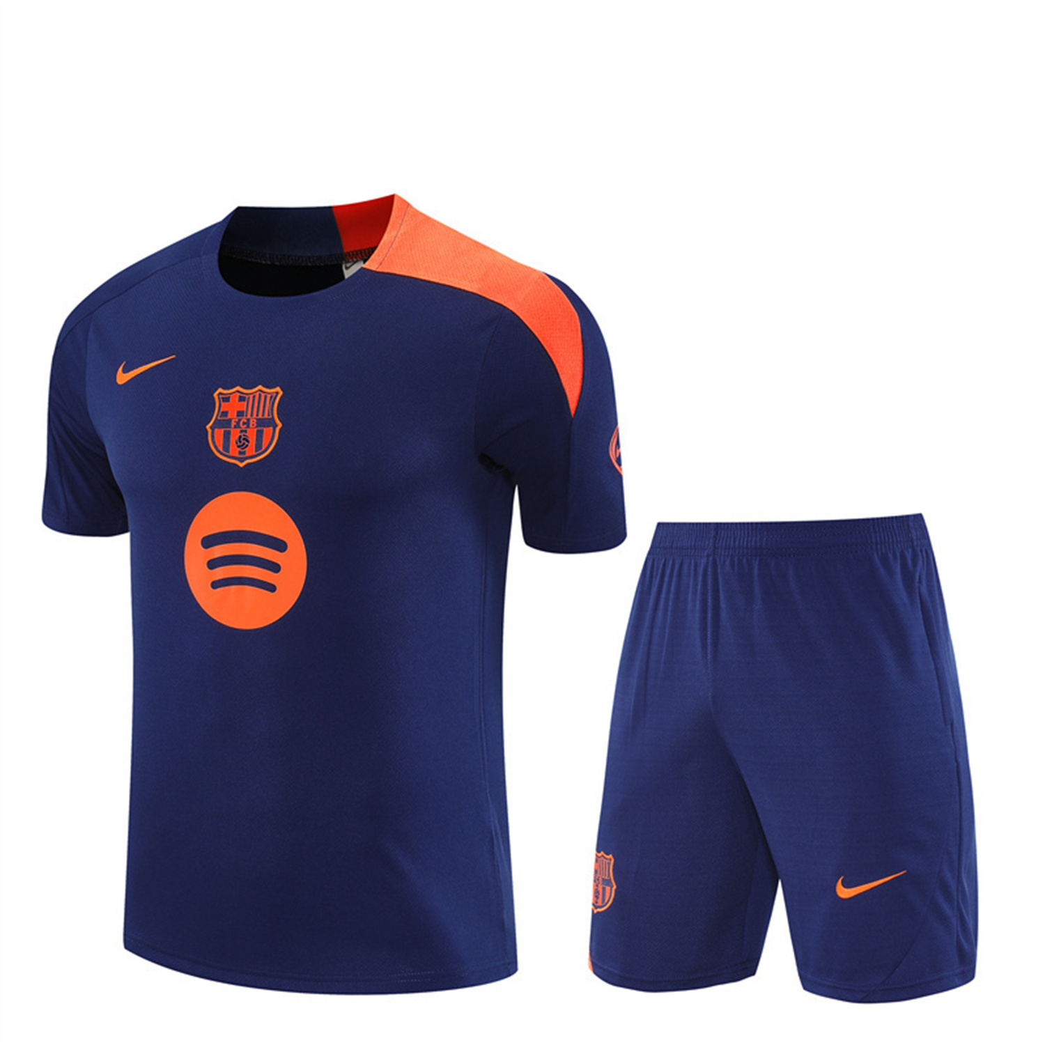 TKH-turbokithub-Barcelona 25-26 Short-Sleeve Training Set - Royal Blue Top Orange Sponsor & Royal Blue Shorts