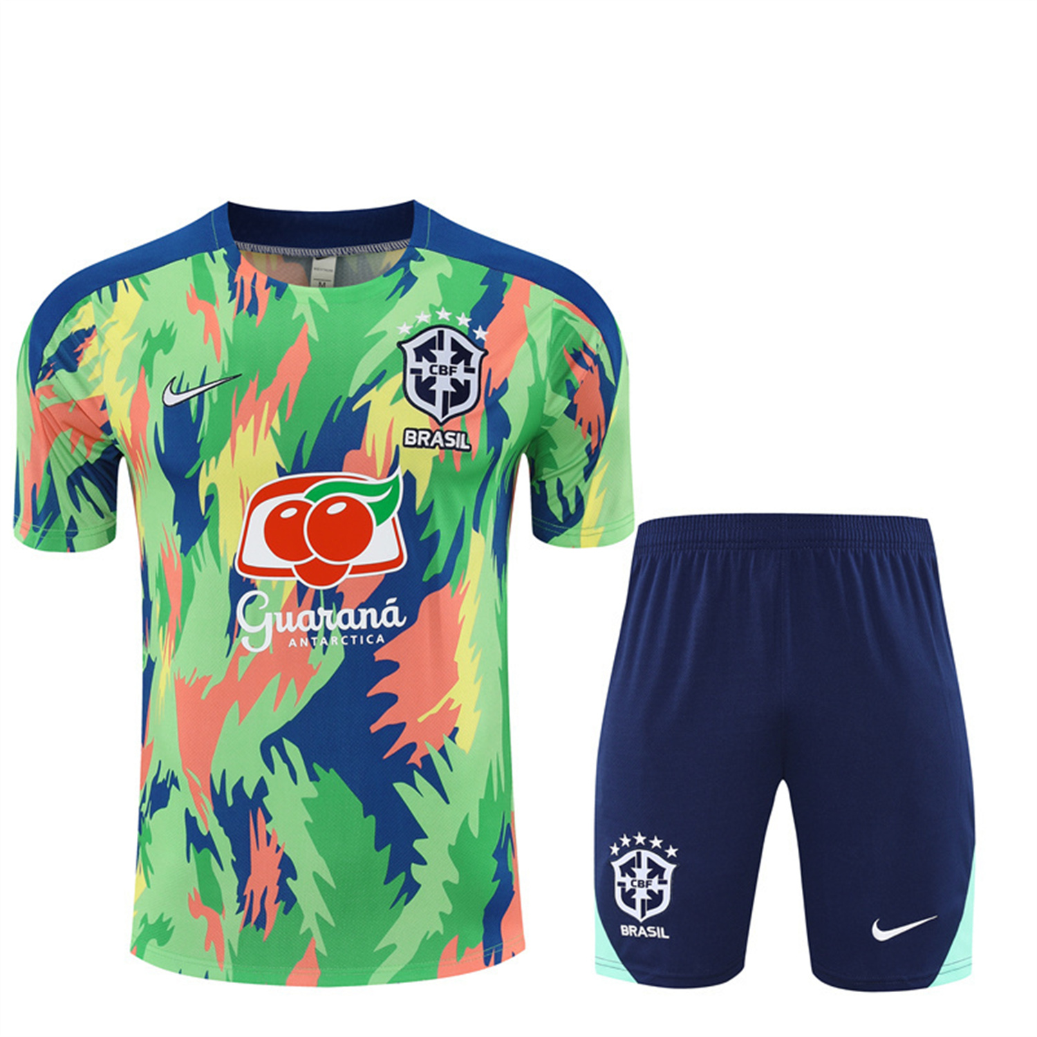 TKH-turbokithub-Brazil 25-26 Kids Short-Sleeve Training Set - Blue Green Camouflage Top & Blue Shorts
