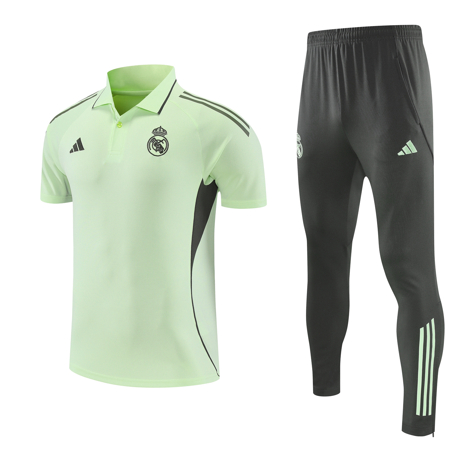 TKH-turbokithub-Real Madrid 25-26 POLO Short-Sleeve Training Set - Light Green Top and Dark Grey Pants
