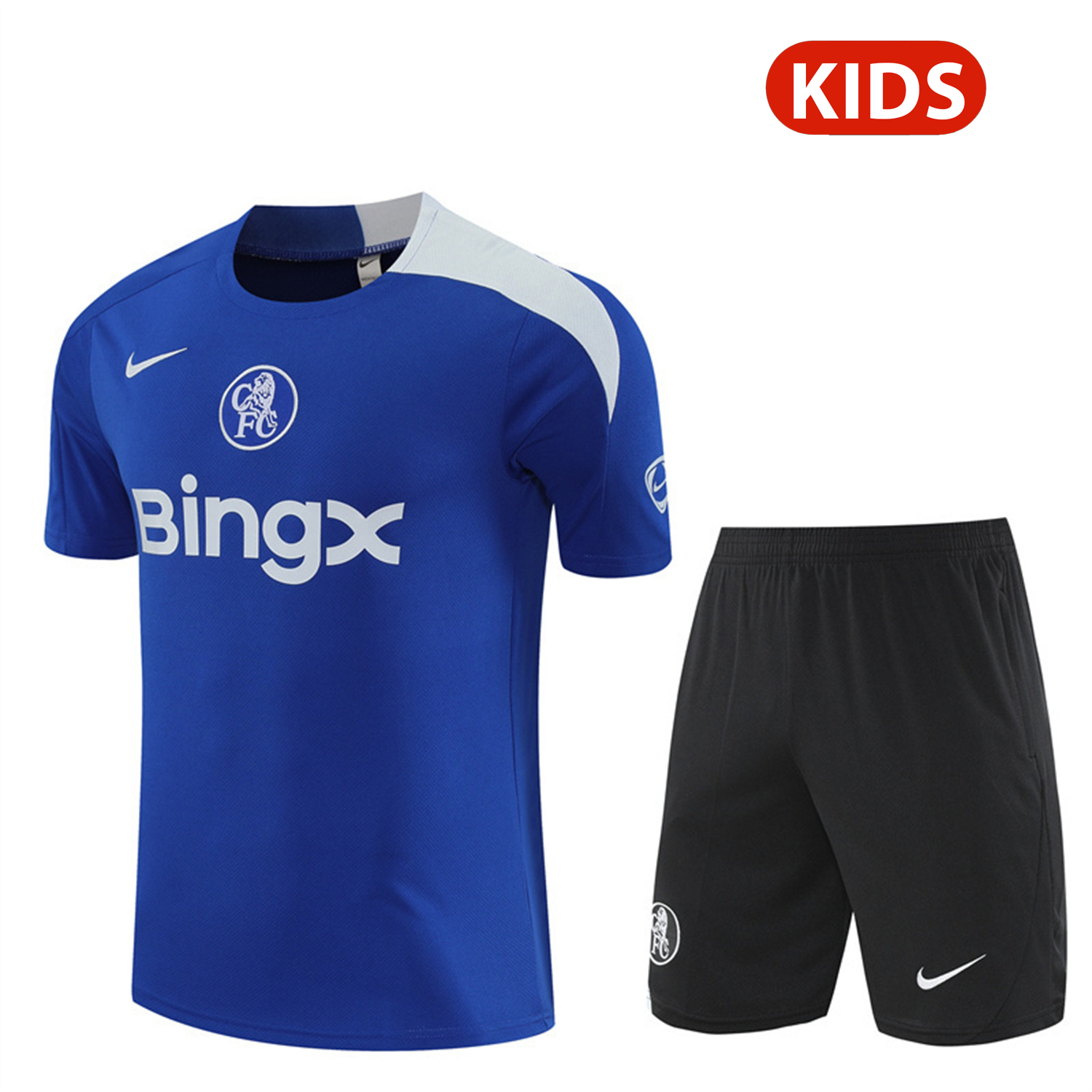 TKH-turbokithub-C.H.E.L.S.E.A 25-26 Kids Short-Sleeve Training Set - Blue Top & Black Shorts