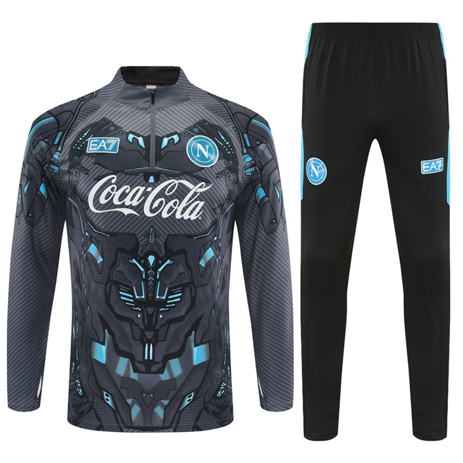 TKH-turbokithub-Napoli 25-26 Kids Long Sleeve Training Set - Gray Mecha Top & Black Pants