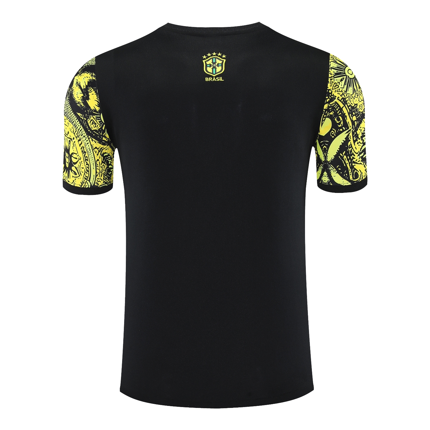 TKH-turbokithub-Brazil 25-26 Yellow Jesus Statue Short-Sleeve Training Set - Yellow Top & Black Shorts