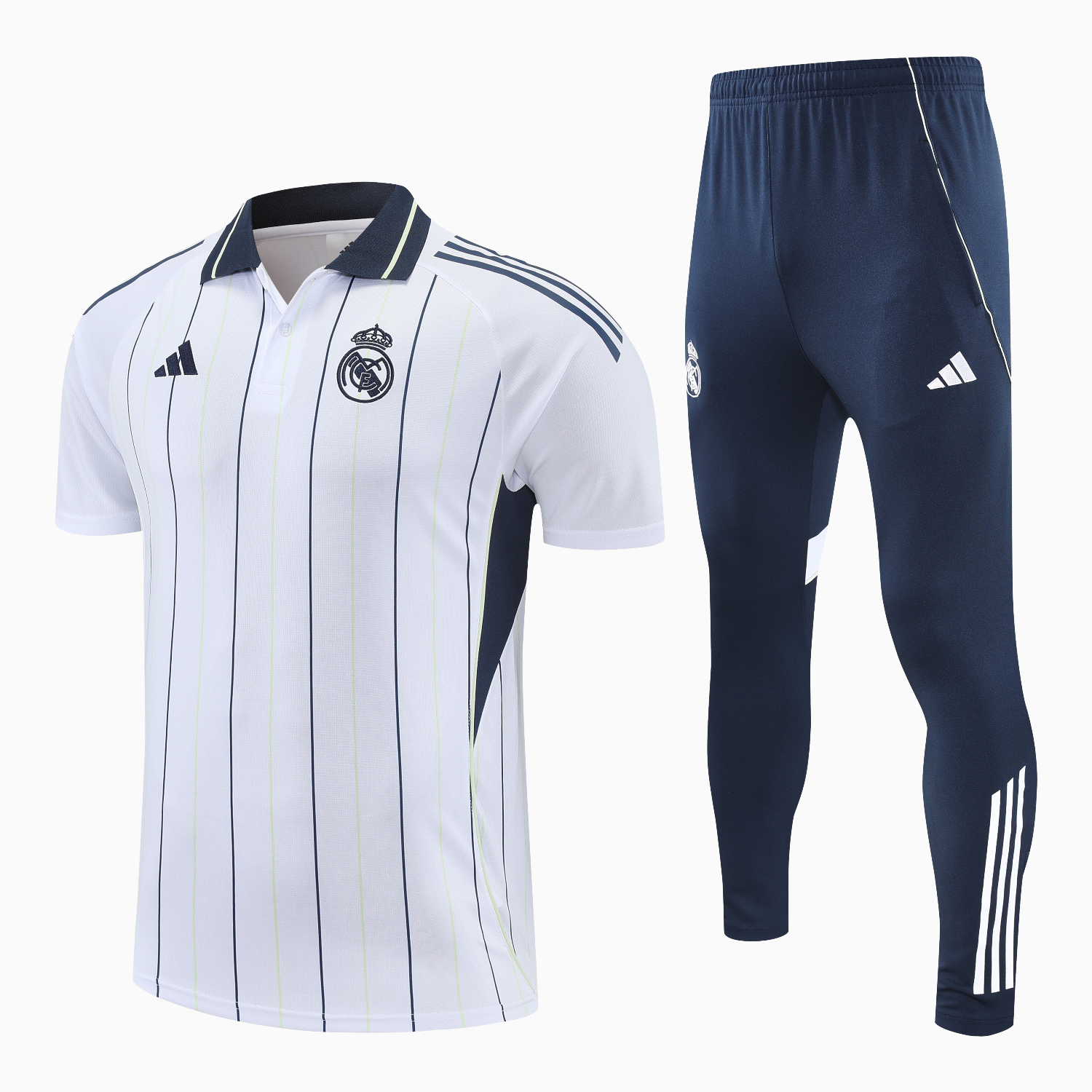 TKH-turbokithub-Real Madrid 25-26 POLO Short-Sleeve Training Set - Black Line White Top and Black Pants