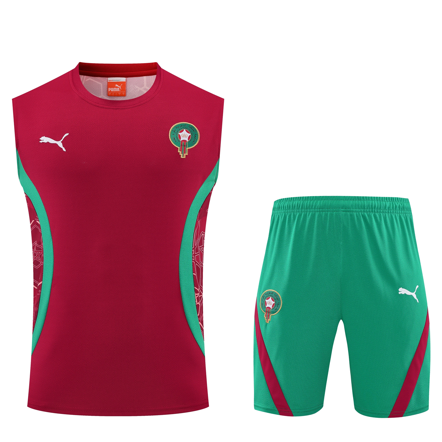 TKH-turbokithub-Morocco 2026 Vest Training Set - Red Top and Green Shorts