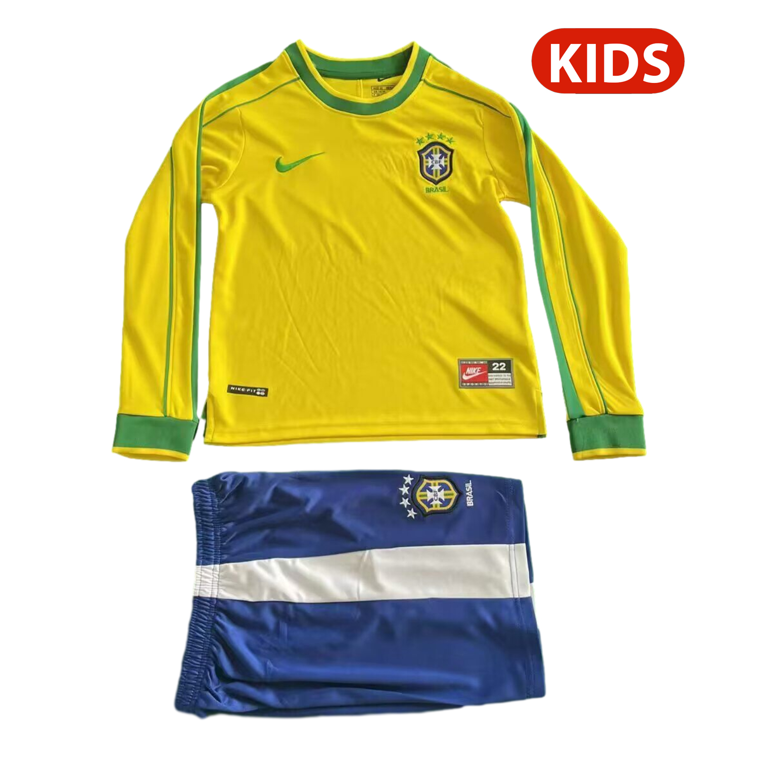 TKH-turbokithub-Retro Brazil 1998 Home Long Sleeves Kids Kit