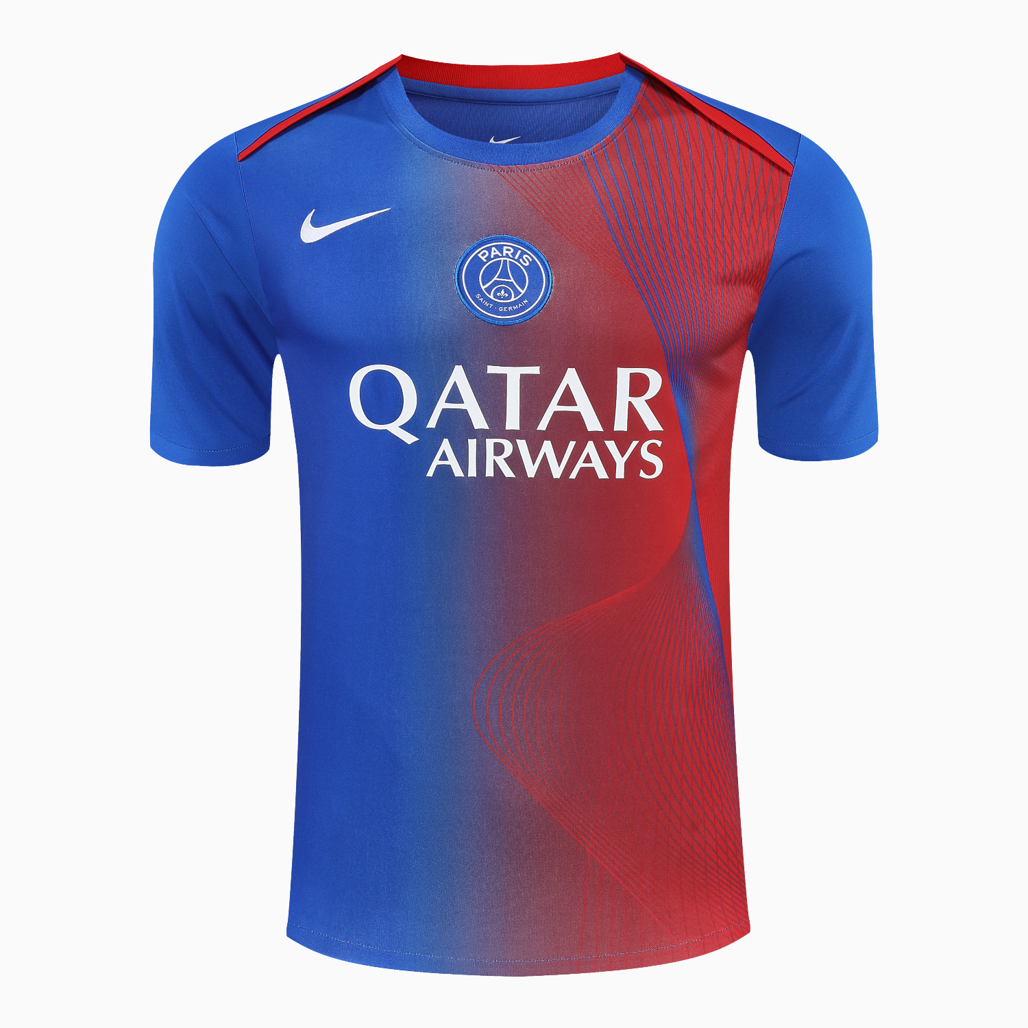 TKH-turbokithub-Paris Saint-Germain PSG 25-26 Short-Sleeve Training Set - Red And Blue Lines Top & Blue Shorts