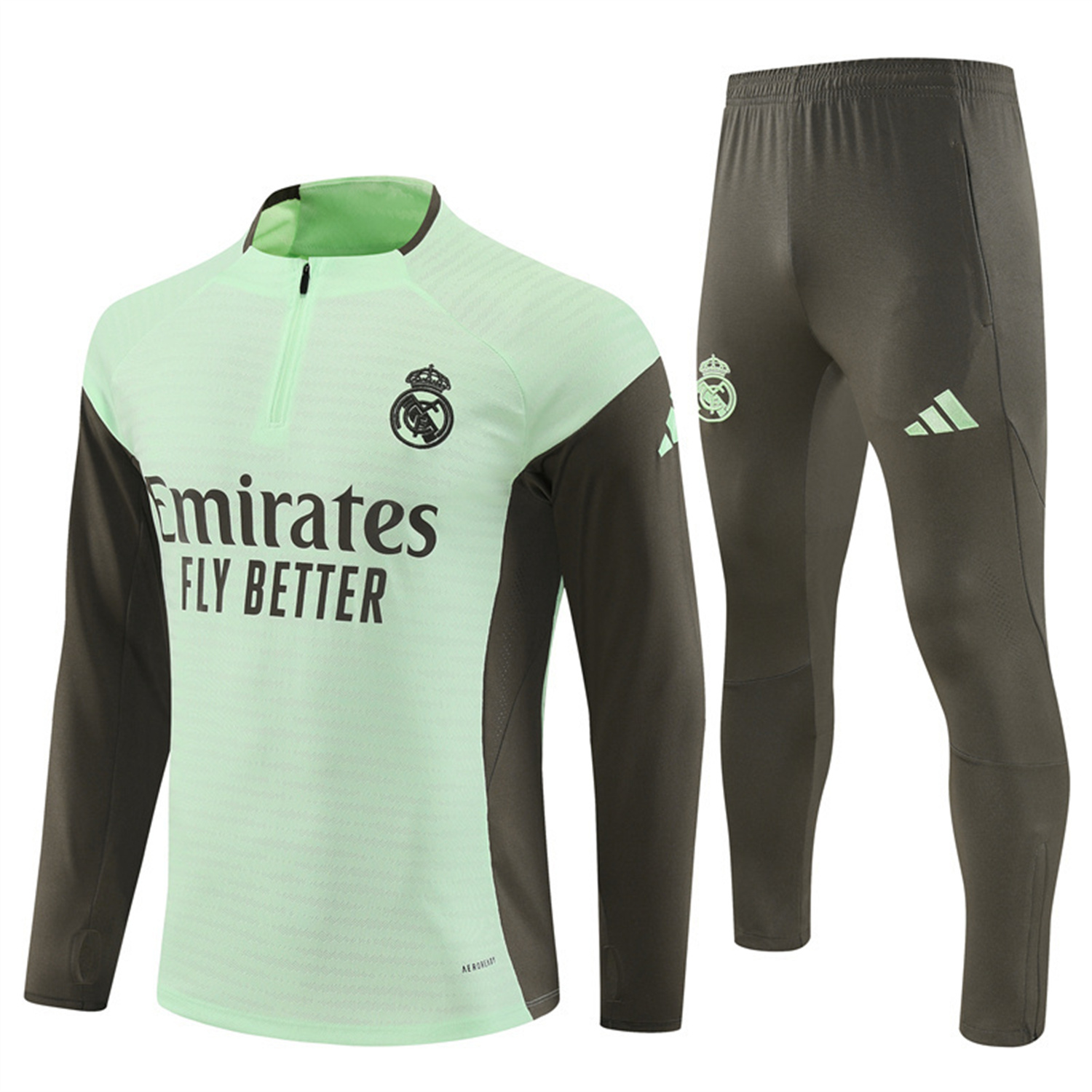 TKH-turbokithub-Real Madrid 25-26 Long Sleeve Training Set - Player Version - Light Green Top and Khaki Pants