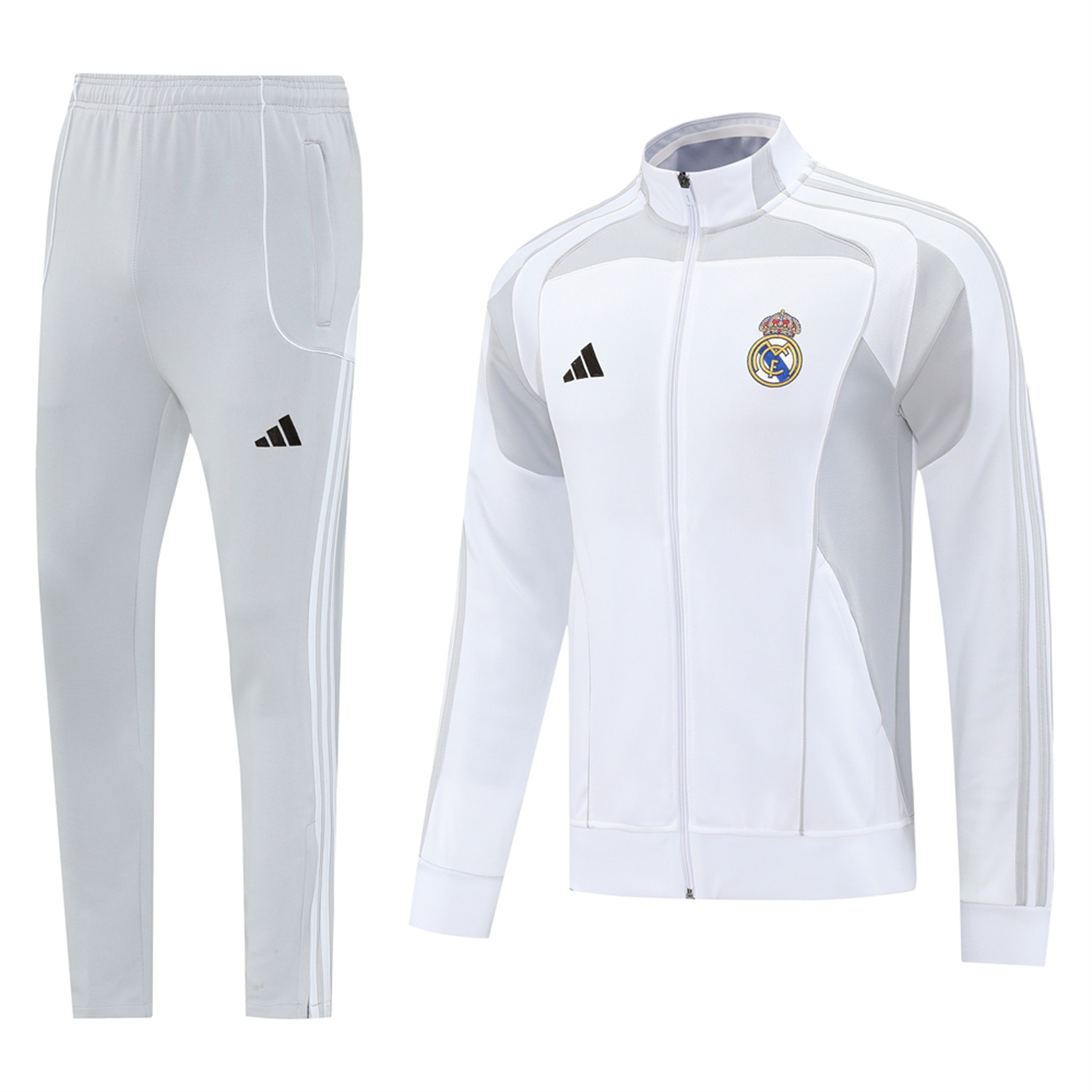 TKH-turbokithub-Real Madrid 25-26 Jacket Training Tracksuit - White Jackets & Light Grey Pants